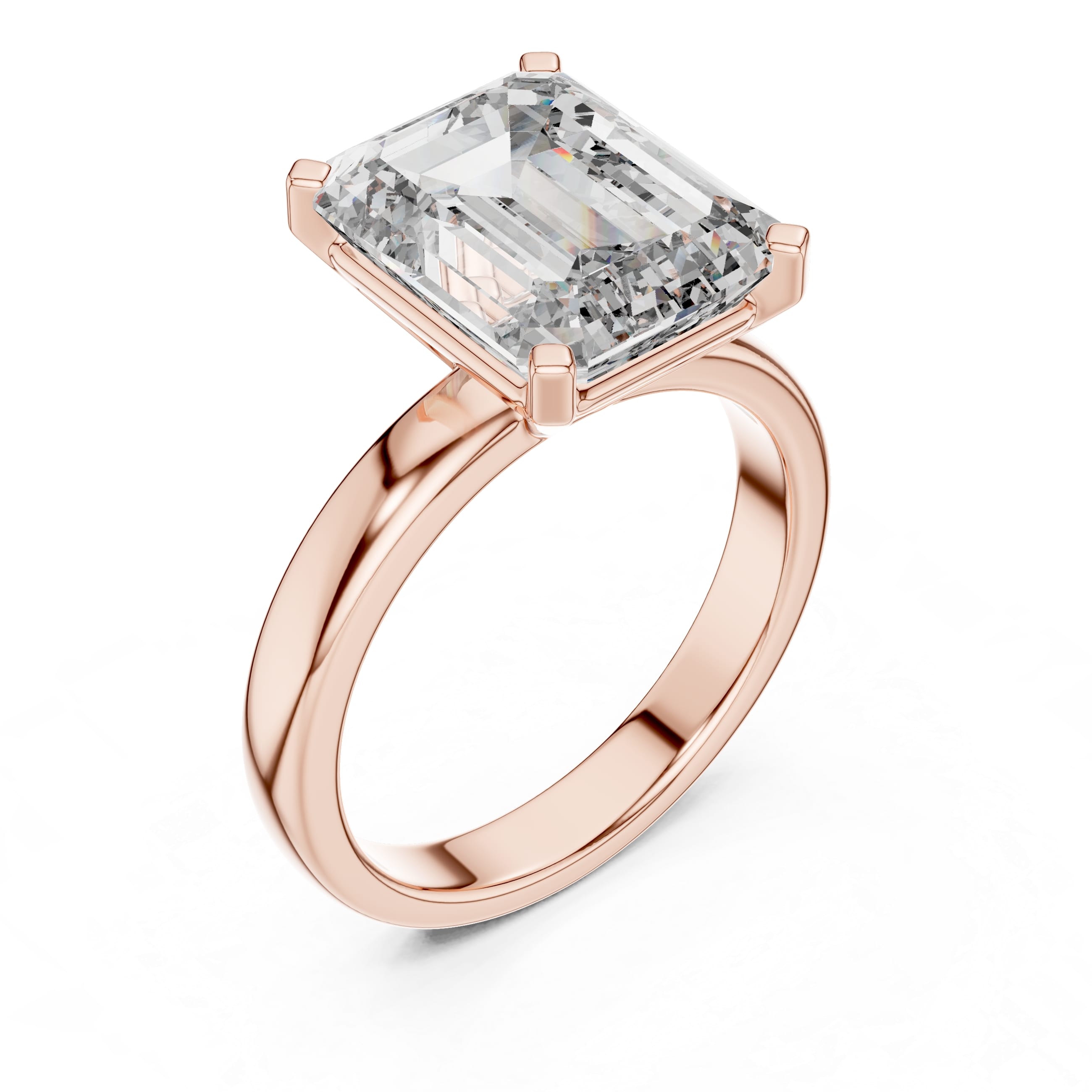 Emerald-Cut Moissanite Engagement Ring - 2.0 CT D/VVS Solitaire • Minimalist Four-Prong Setting in 10K/14K Gold or Silver