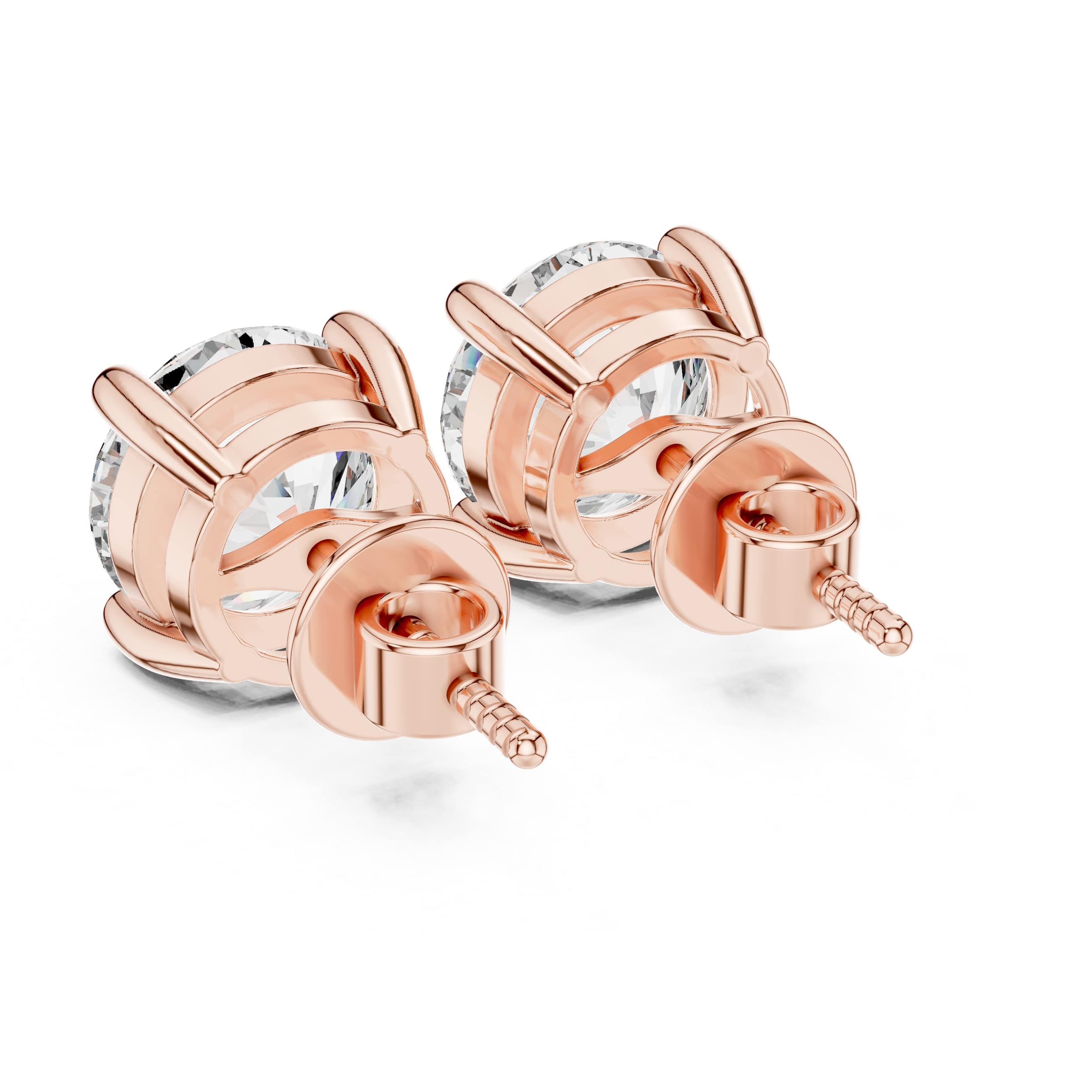 Round Moissanite or Lab-Grown Diamond Solitaire Stud Earrings - 2.00 CT Each | Four-Prong Basket Setting in 10K/14K Gold