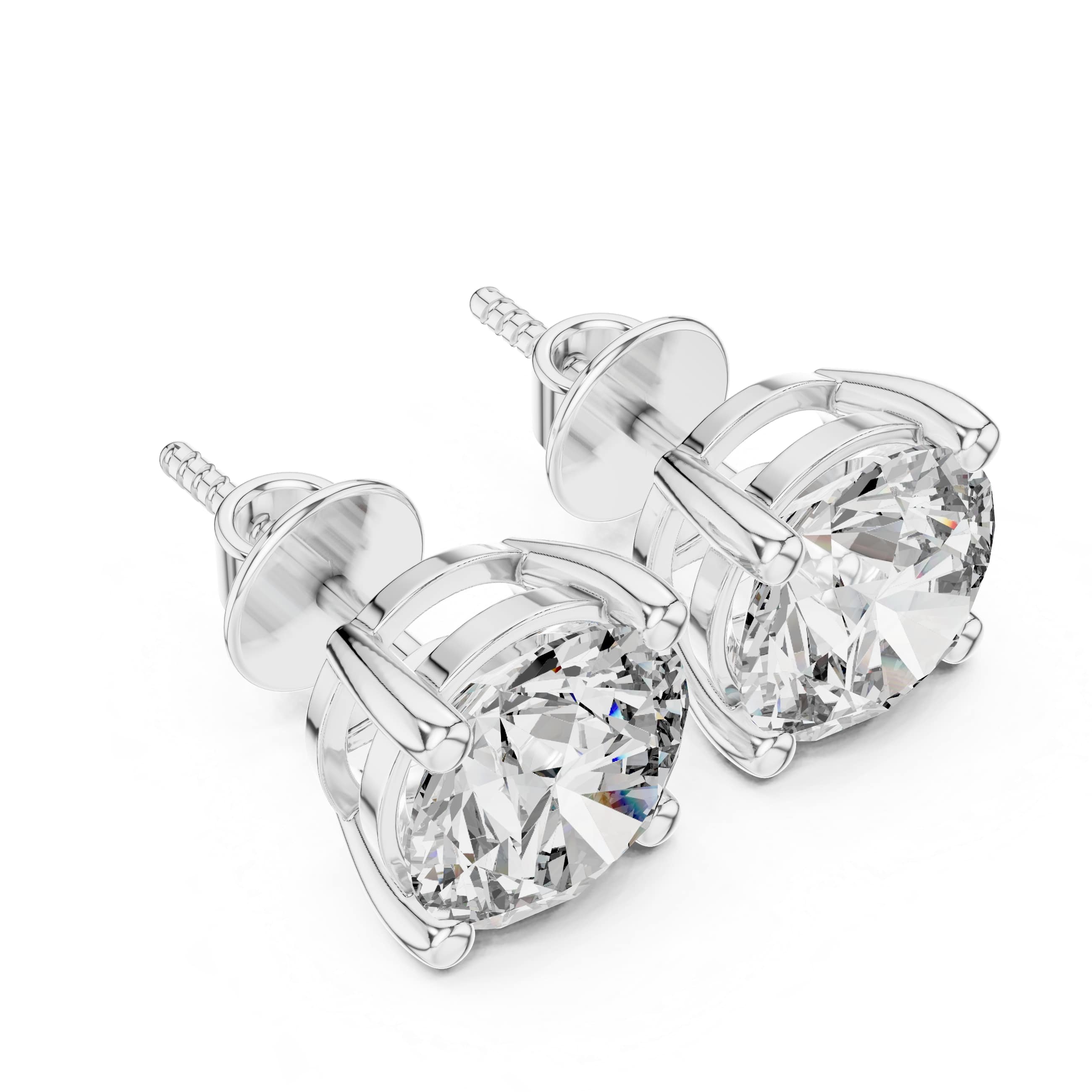 Round Moissanite or Lab-Grown Diamond Solitaire Stud Earrings - 2.00 CT Each | Four-Prong Basket Setting in 10K/14K Gold