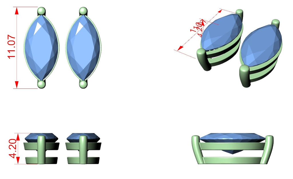 Marquise-Cut Solitaire Stud Earrings - 0.75 CT Each | Elegant Minimalist Marquise Gemstone Studs for Everyday Luxury