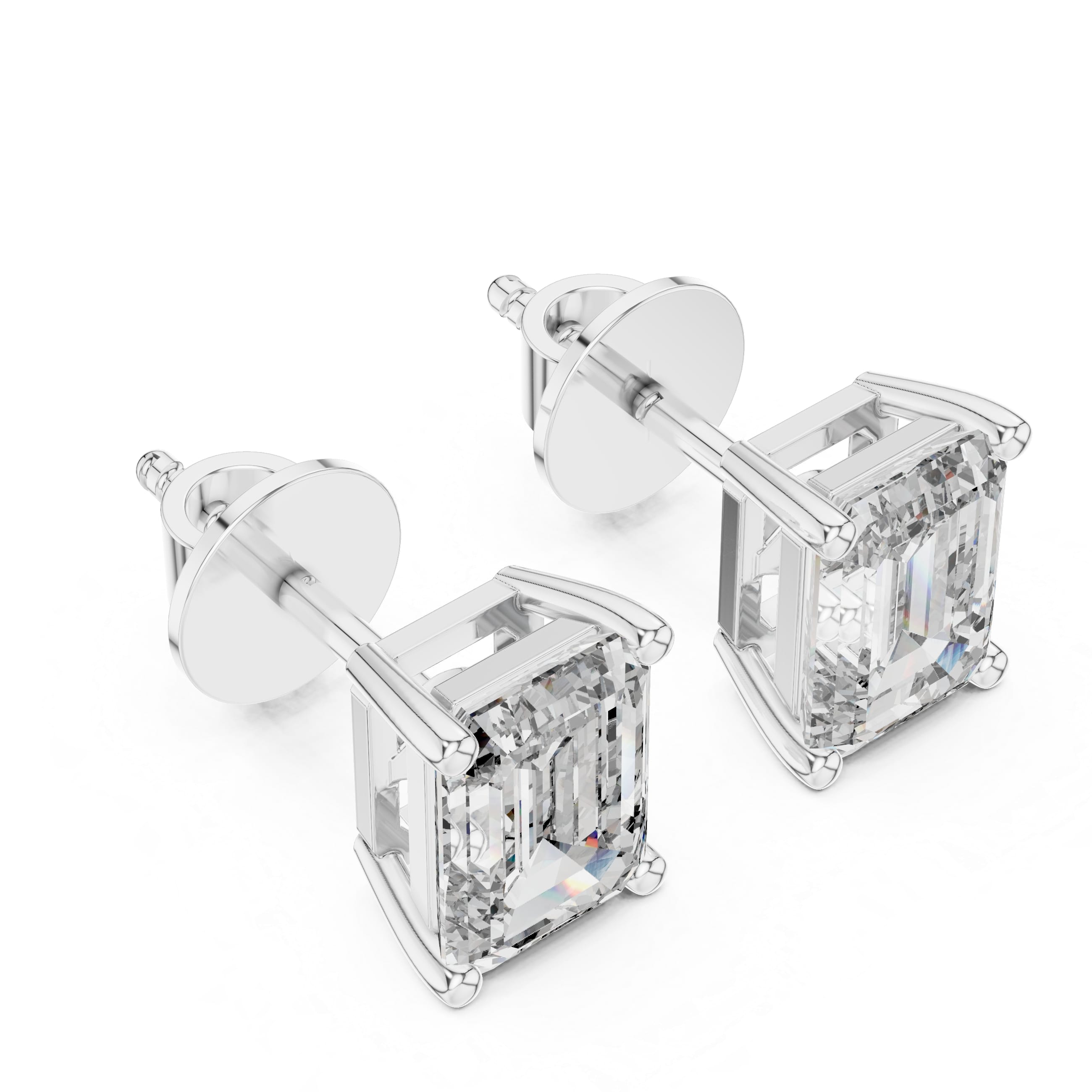 Emerald-Cut Solitaire Stud Earrings - 1.25 CT Each | 7.5×5.5mm Minimalist Rectangle Studs for Everyday Elegance