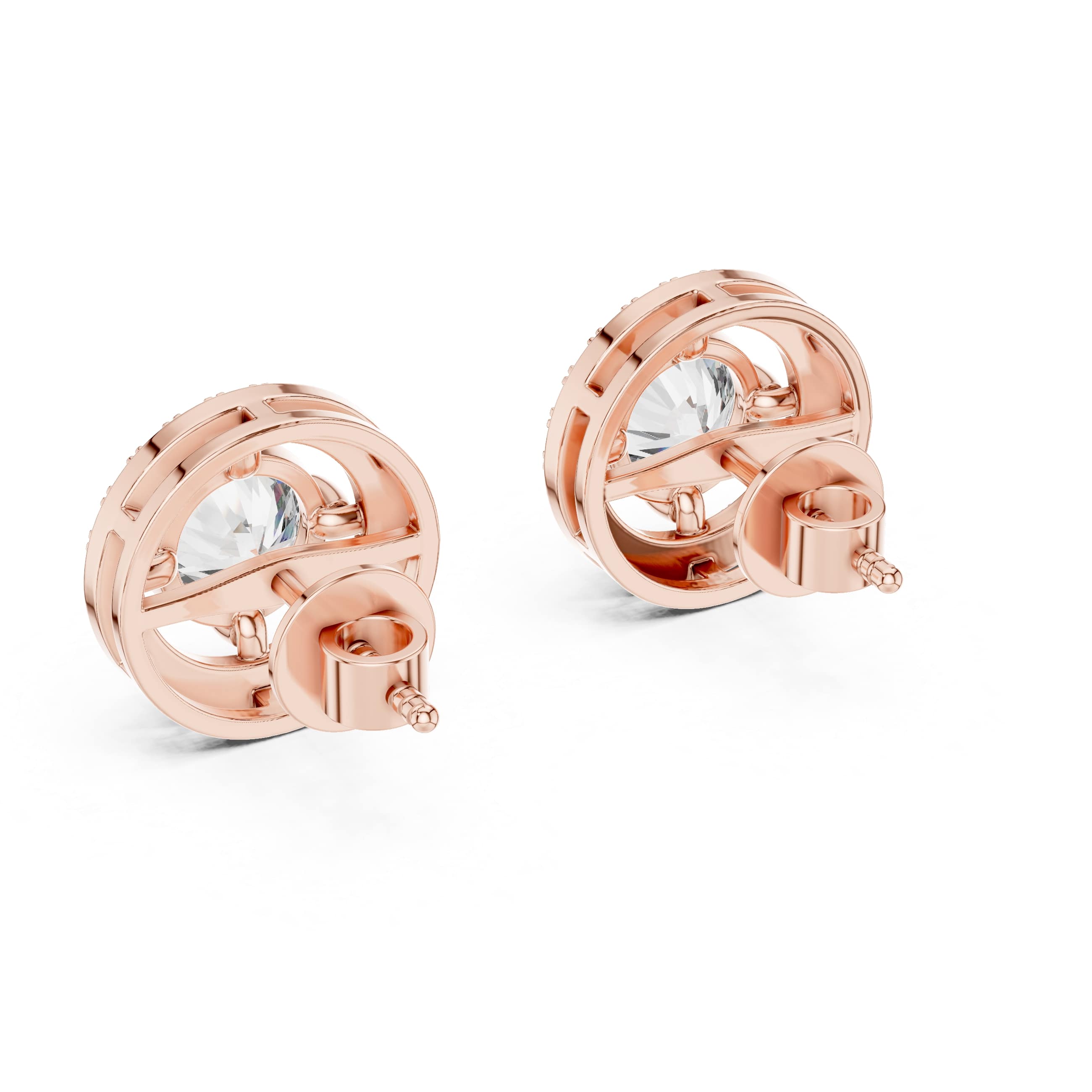 Round Double Halo Stud Earrings - 1.00 CT Center with 0.528 CT Pavé Halo • D/VVS Elegant Bridal Studs