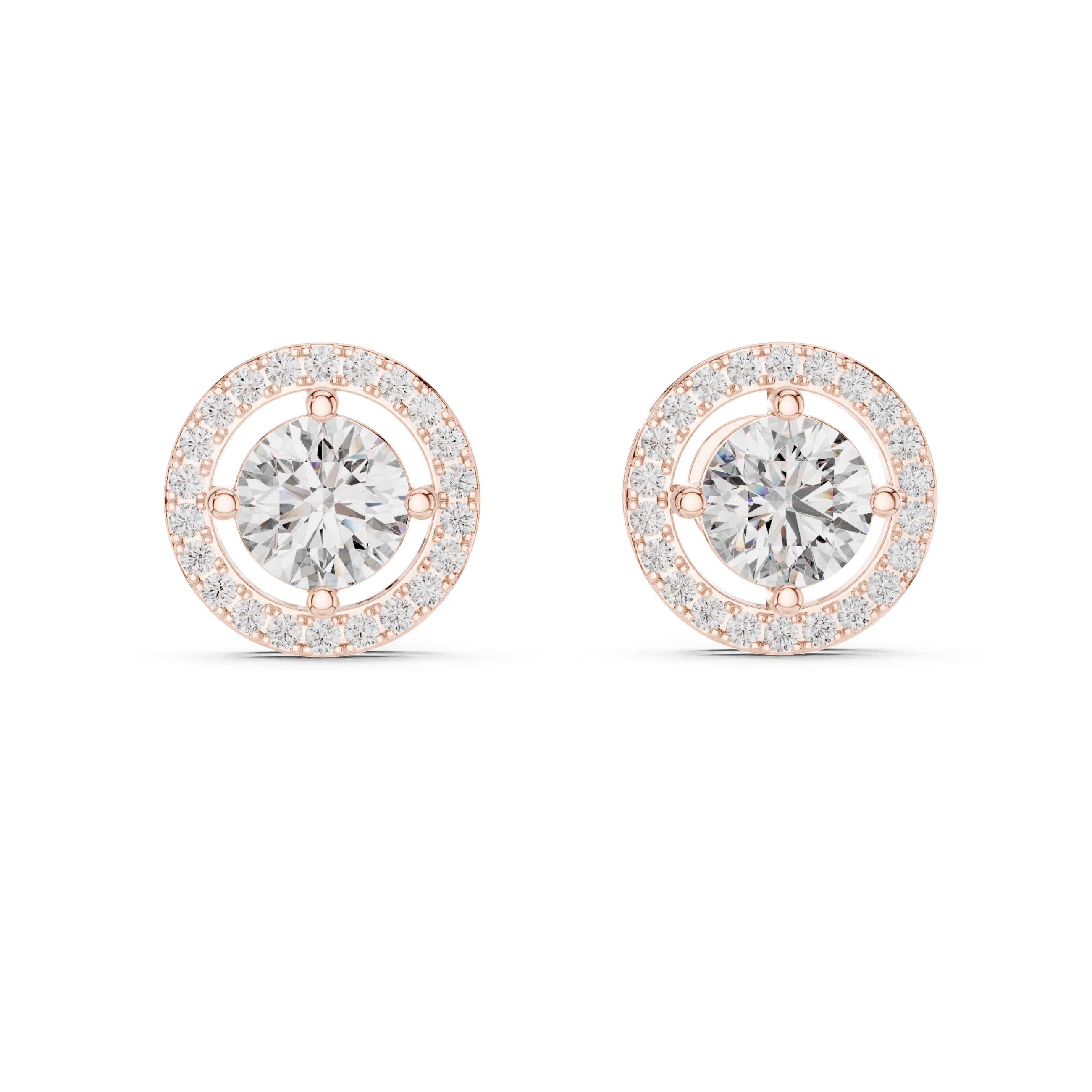 Round Double Halo Stud Earrings - 1.00 CT Center with 0.528 CT Pavé Halo • D/VVS Elegant Bridal Studs