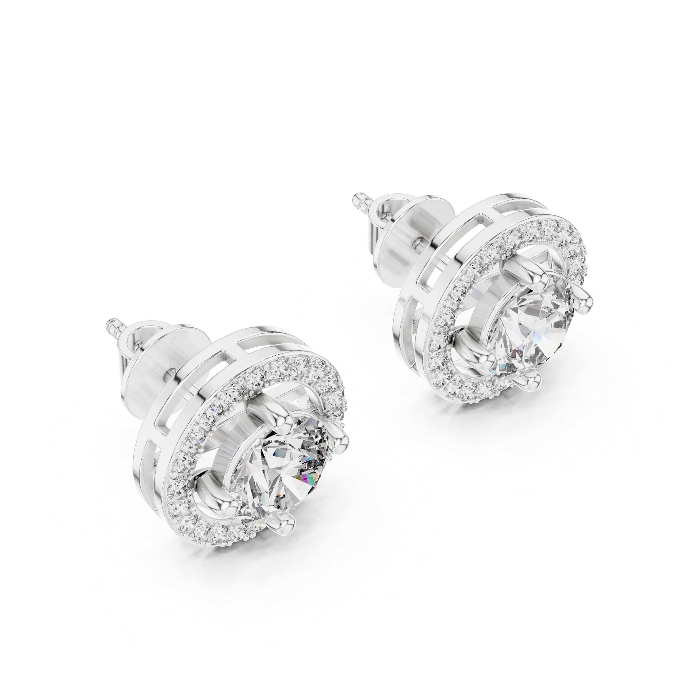 Round Double Halo Stud Earrings - 1.00 CT Center with 0.528 CT Pavé Halo • D/VVS Elegant Bridal Studs
