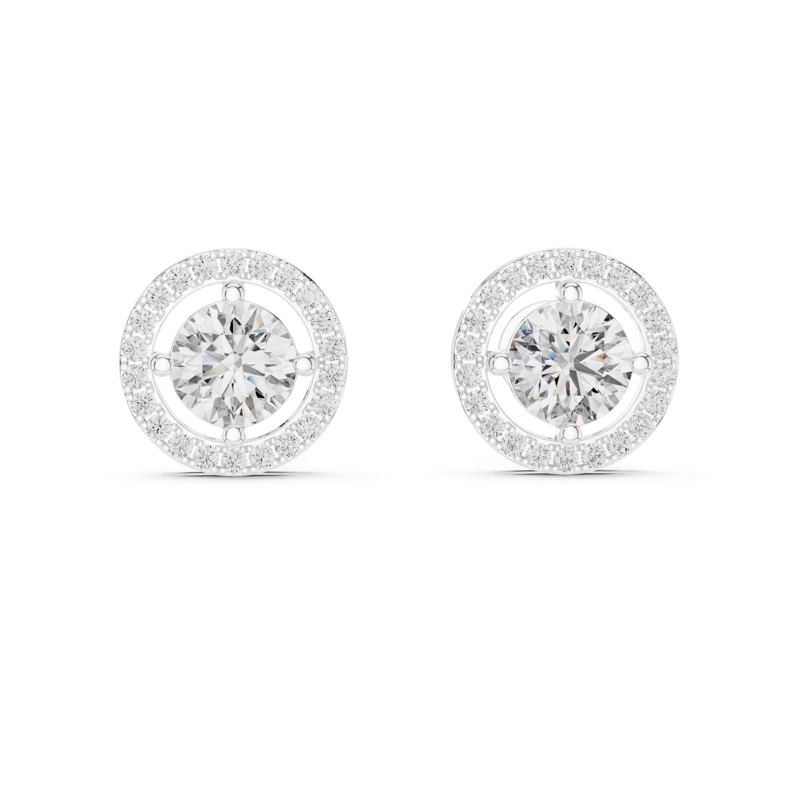 Round Double Halo Stud Earrings - 1.00 CT Center with 0.528 CT Pavé Halo • D/VVS Elegant Bridal Studs