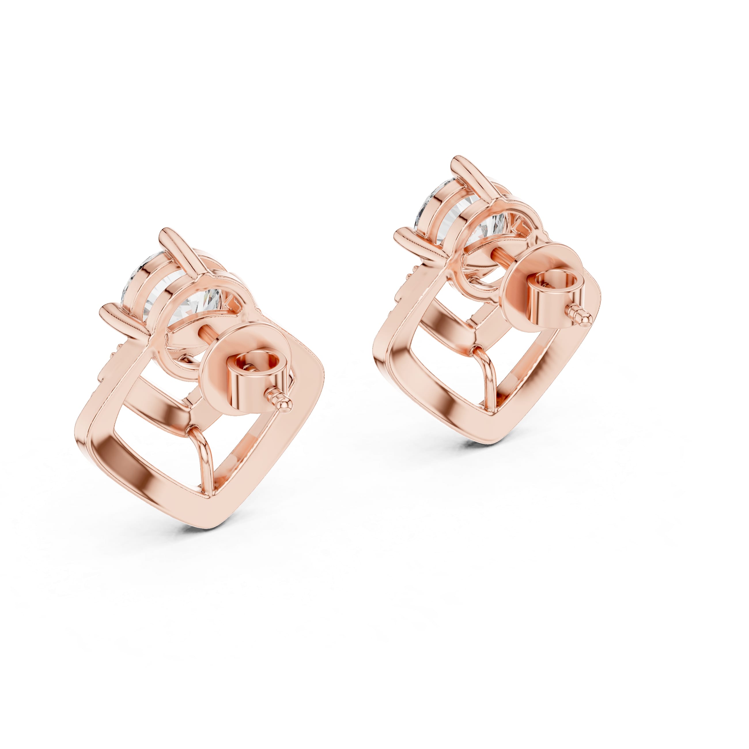 Vintage Chevron Halo Diamond Stud Earrings with Double-Layer Geometric Design - 1.25 CT Each Elegant Statement Pair | The Elisora Jewels