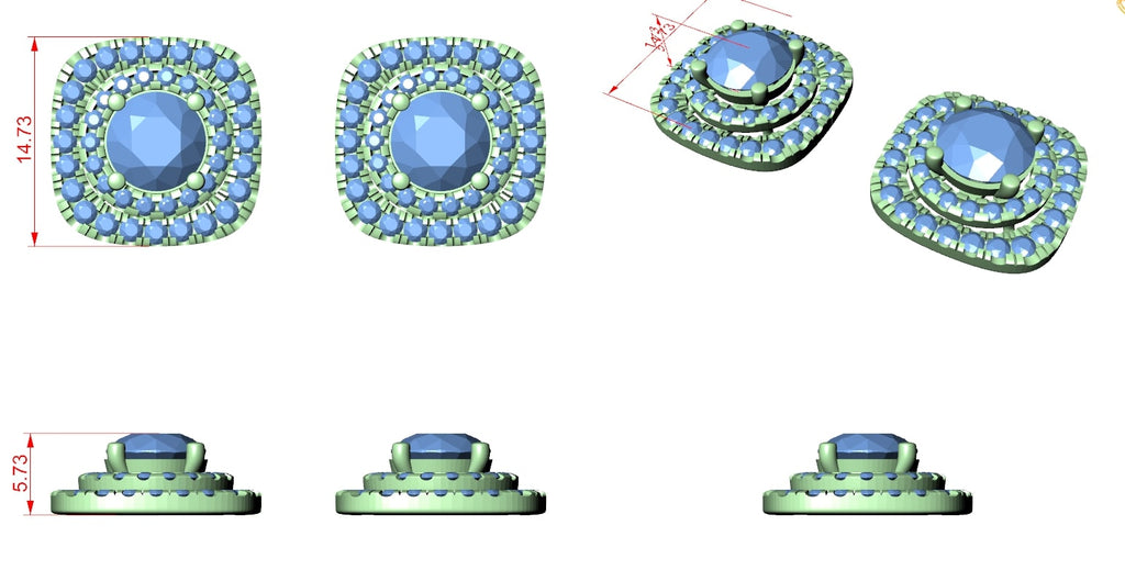Triple Halo Cushion Diamond Stud Earrings with Layered Brilliance - 1.25 CT Each Luxury Statement Studs | The Elisora Jewels