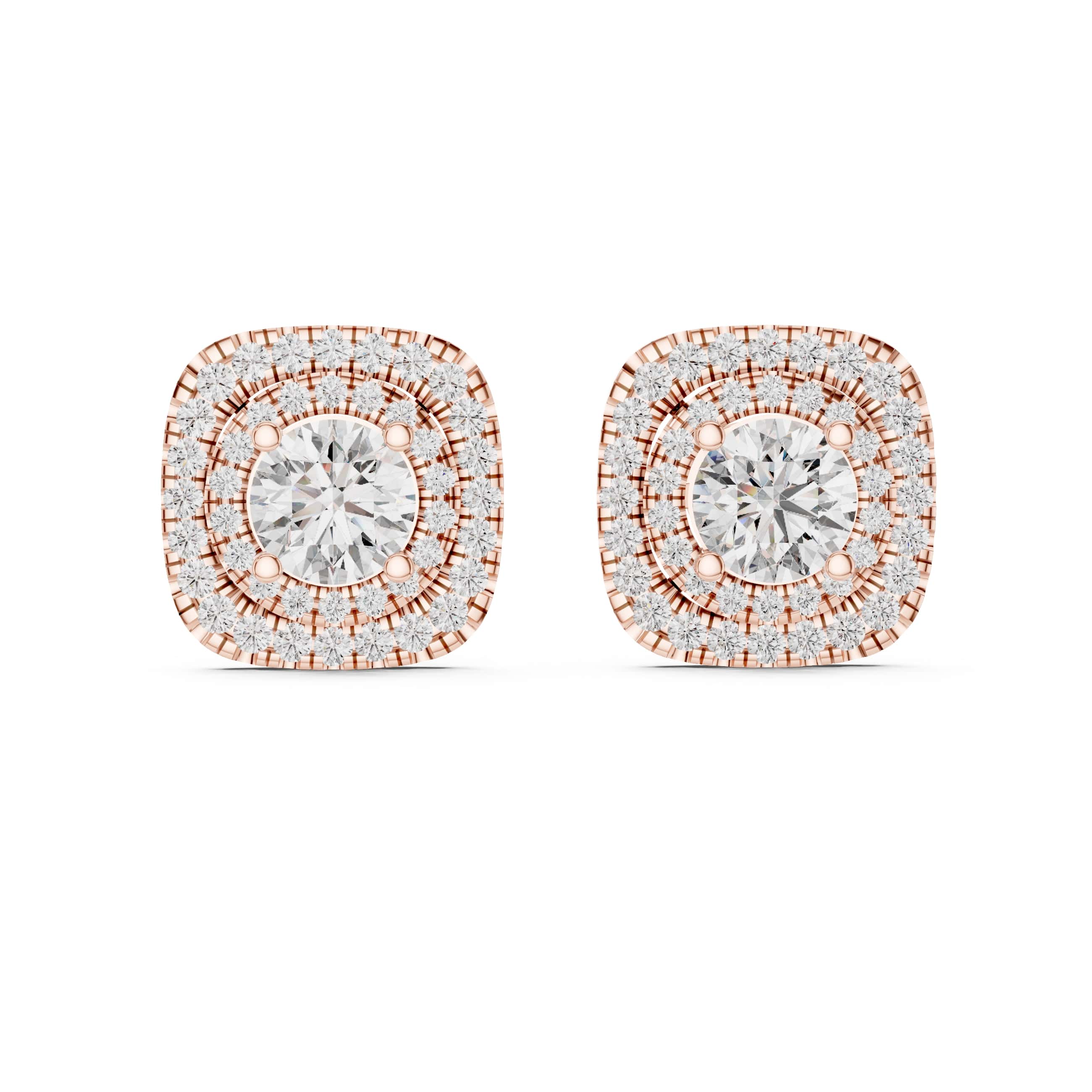 Triple Halo Cushion Diamond Stud Earrings with Layered Brilliance - 1.25 CT Each Luxury Statement Studs | The Elisora Jewels