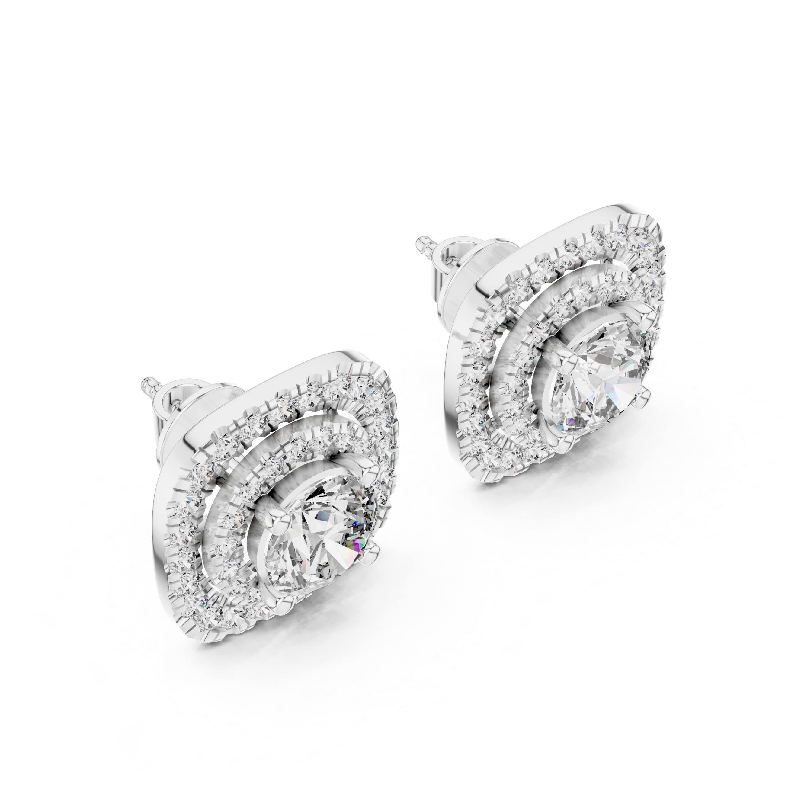 Triple Halo Cushion Diamond Stud Earrings with Layered Brilliance - 1.25 CT Each Luxury Statement Studs | The Elisora Jewels