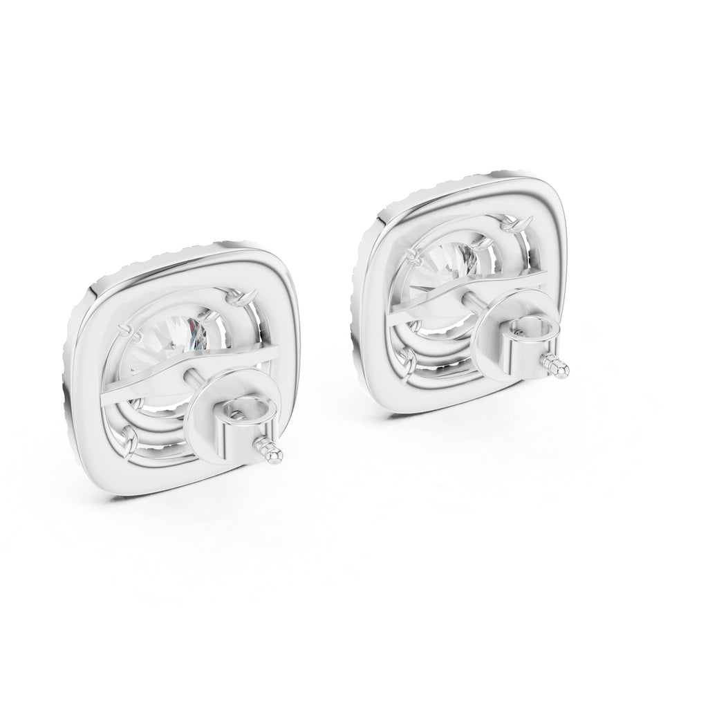 Triple Halo Cushion Diamond Stud Earrings with Layered Brilliance - 1.25 CT Each Luxury Statement Studs | The Elisora Jewels