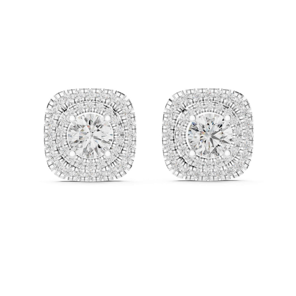 Triple Halo Cushion Diamond Stud Earrings with Layered Brilliance - 1.25 CT Each Luxury Statement Studs | The Elisora Jewels