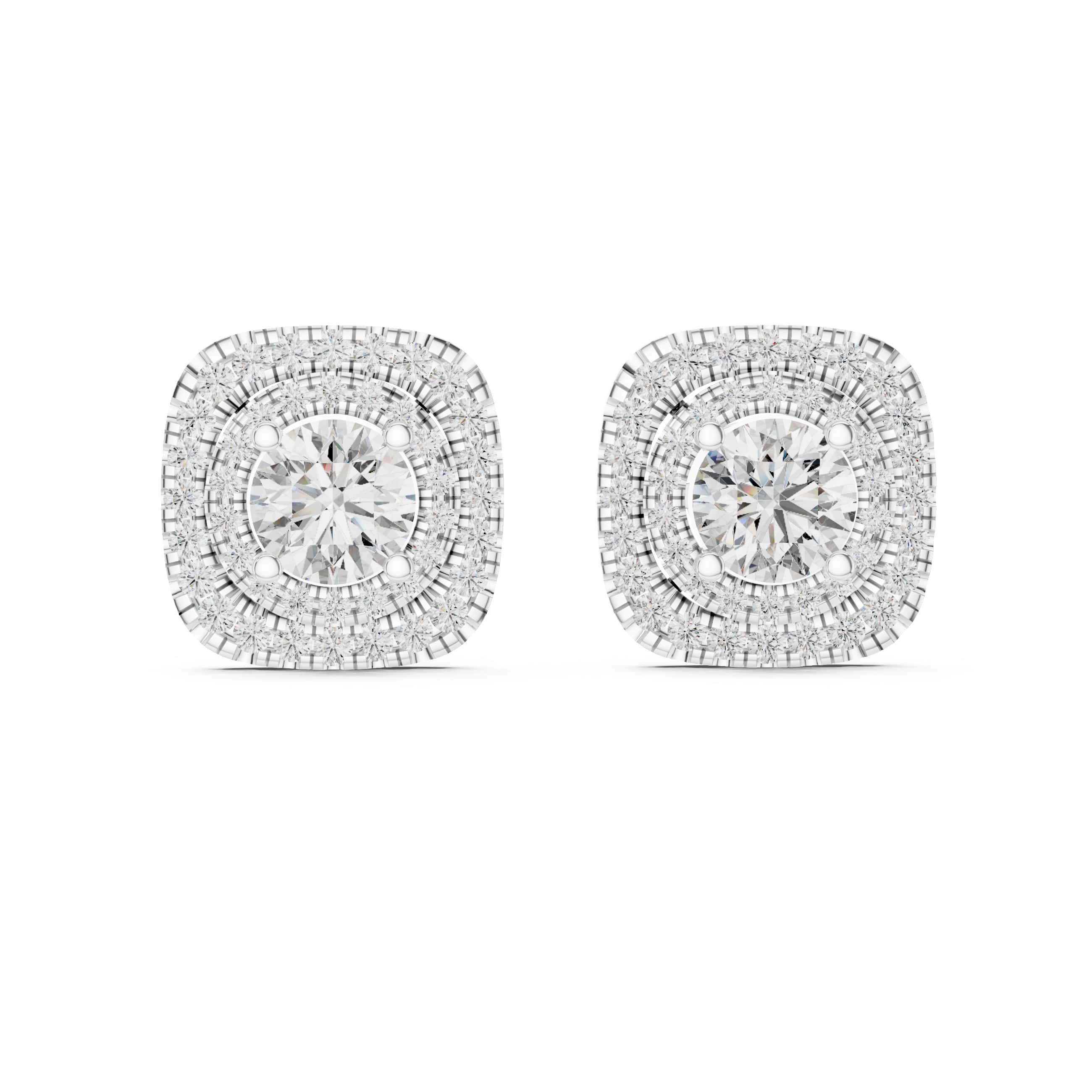 Triple Halo Cushion Diamond Stud Earrings with Layered Brilliance - 1.25 CT Each Luxury Statement Studs | The Elisora Jewels