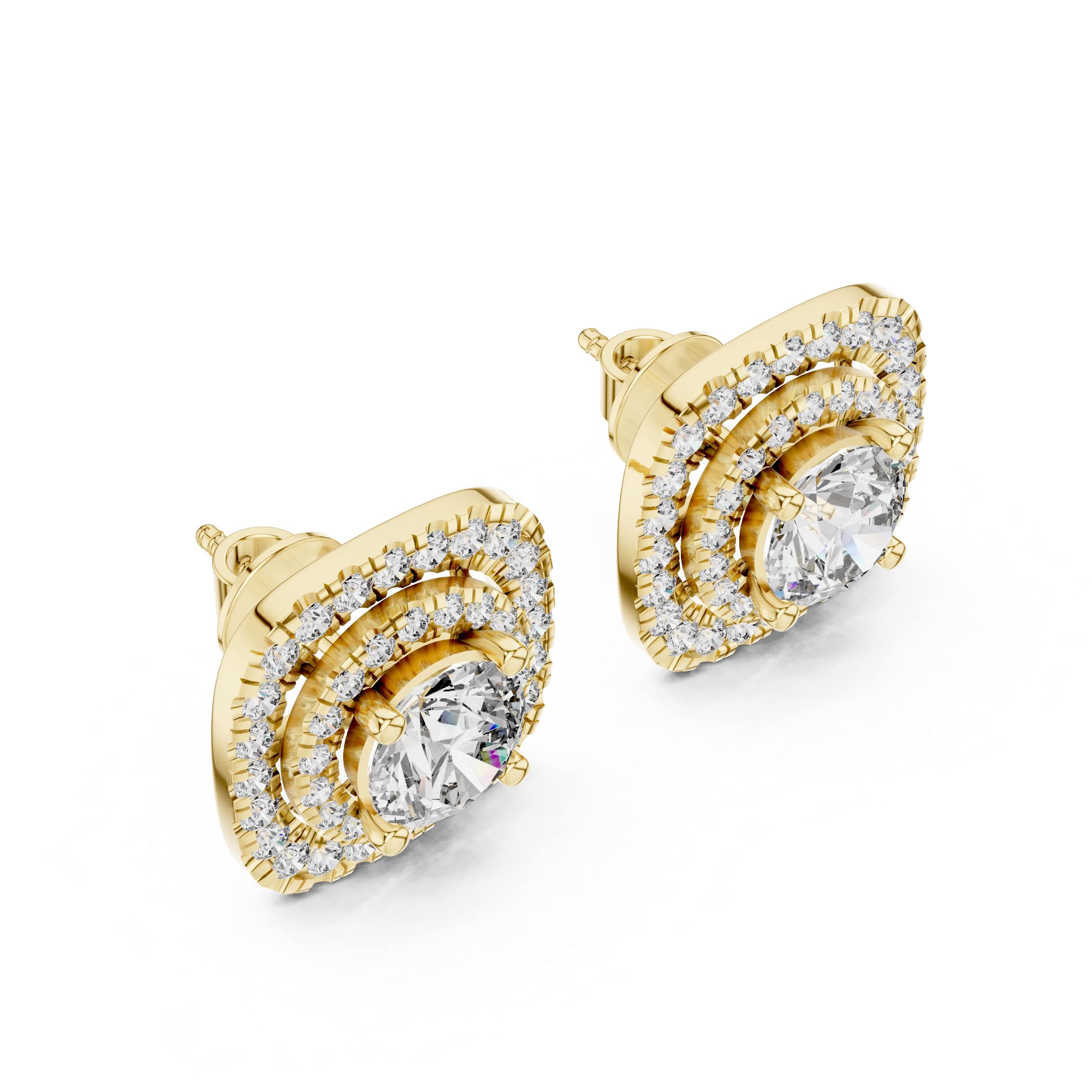 Triple Halo Cushion Diamond Stud Earrings with Layered Brilliance - 1.25 CT Each Luxury Statement Studs | The Elisora Jewels