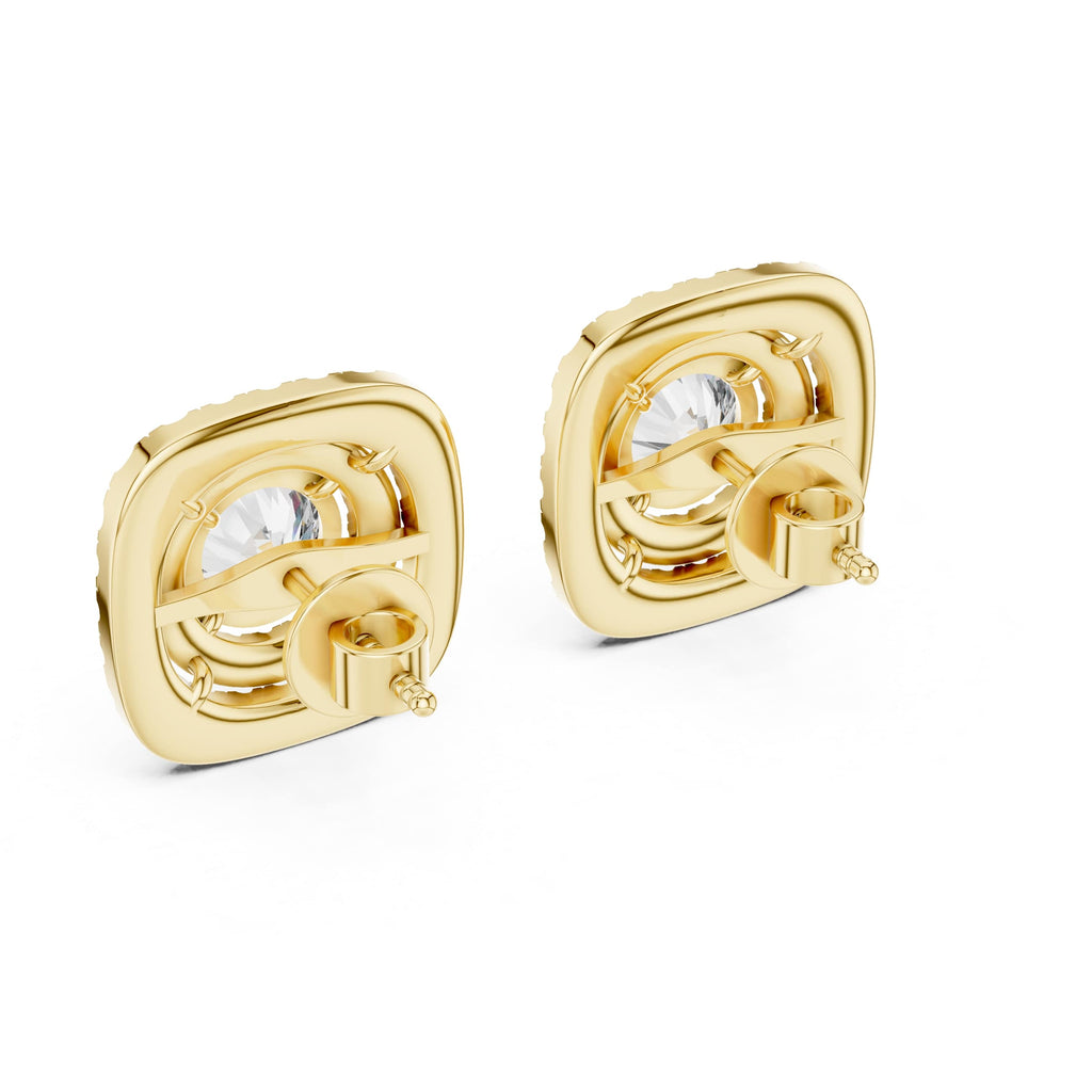 Triple Halo Cushion Diamond Stud Earrings with Layered Brilliance - 1.25 CT Each Luxury Statement Studs | The Elisora Jewels