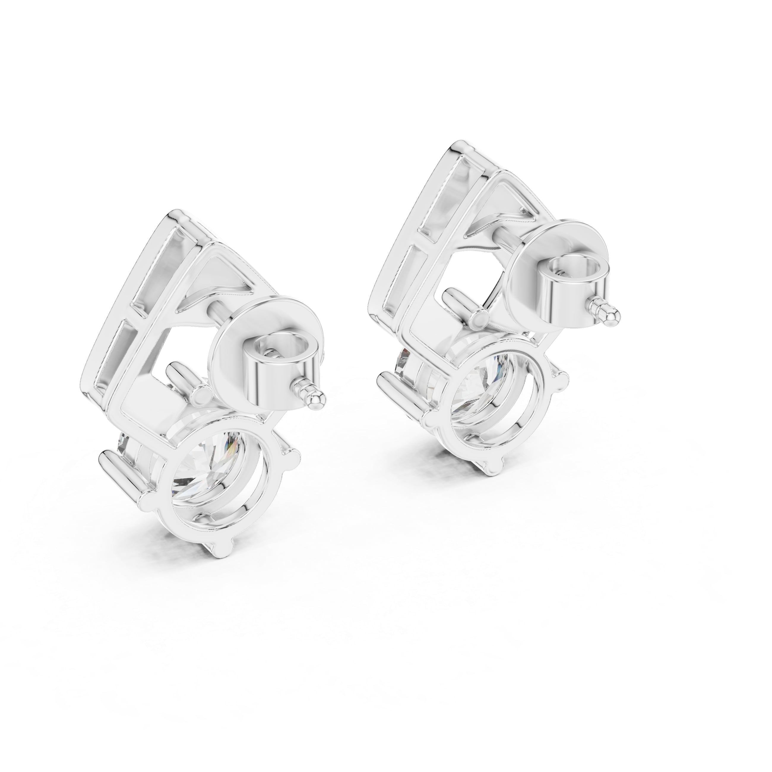 Geometric Chevron Drop Earrings with Round Cut Diamond • Modern Minimal Statement Studs • Architectural Gold Earrings • Elegant Everyday Jewelry