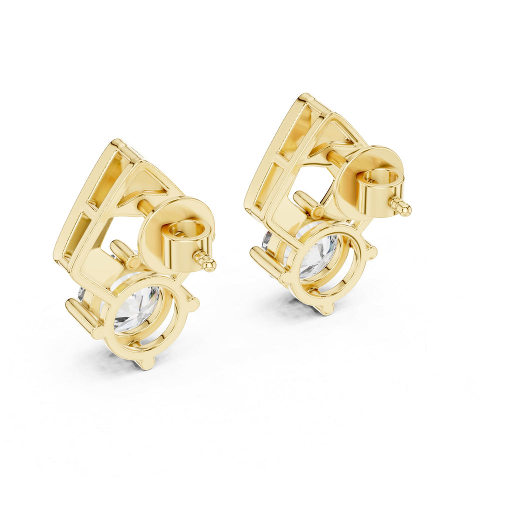 Geometric Chevron Drop Earrings with Round Cut Diamond • Modern Minimal Statement Studs • Architectural Gold Earrings • Elegant Everyday Jewelry