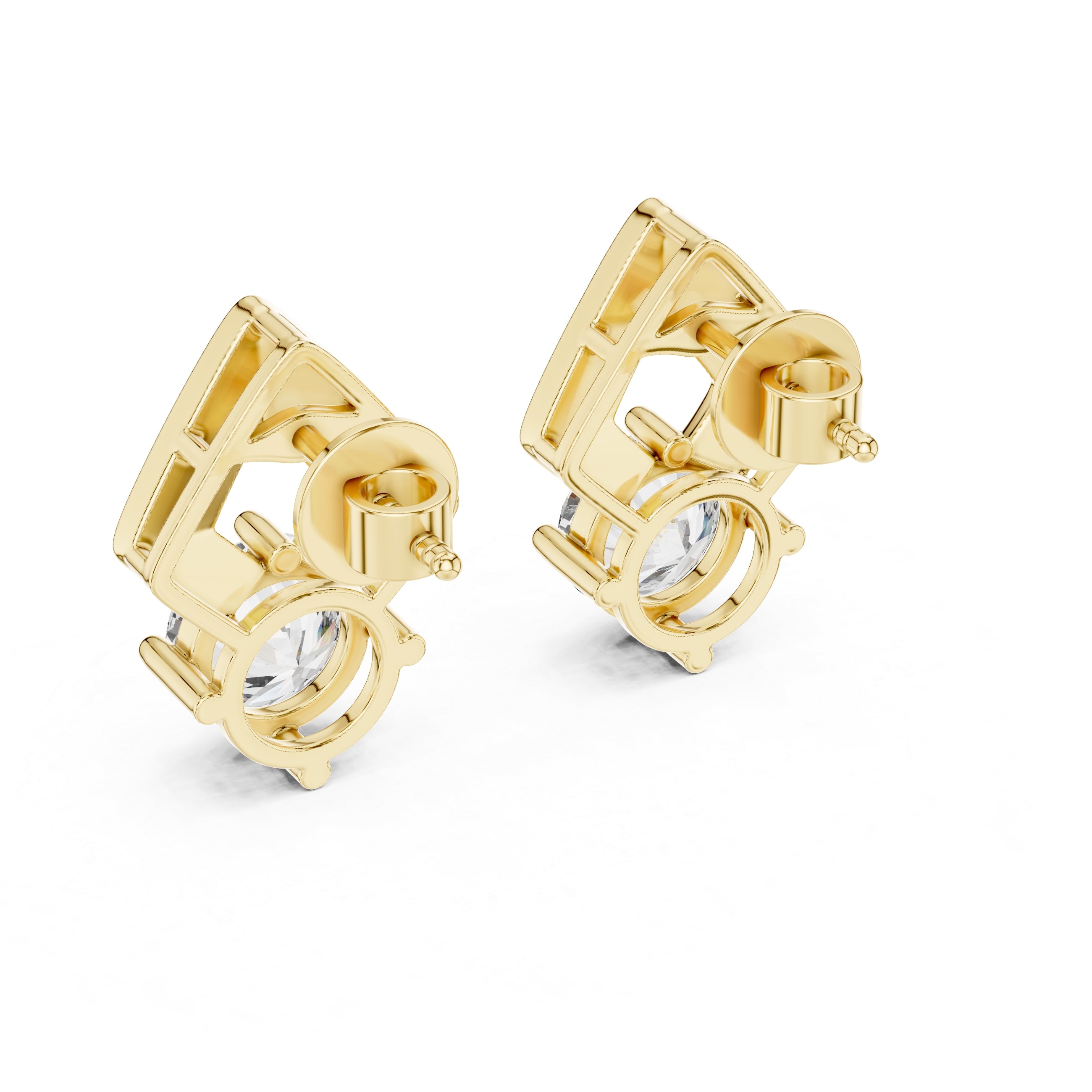 Geometric Chevron Drop Earrings with Round Cut Diamond • Modern Minimal Statement Studs • Architectural Gold Earrings • Elegant Everyday Jewelry