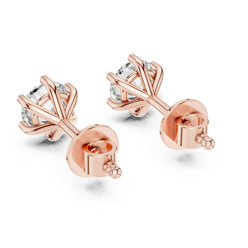 Elegant Six-Prong Round Solitaire Stud Earrings | Minimalist Gold Studs | Classic Round-Cut Gemstone Earrings | Dainty Everyday Earrings