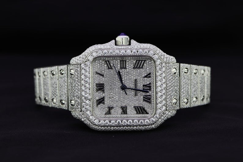 Elisora Square Iced Moissanite Automatic Watch - 20–29 CT VVS1 Diamond-Studded 904 Stainless Steel Luxury Timepiece