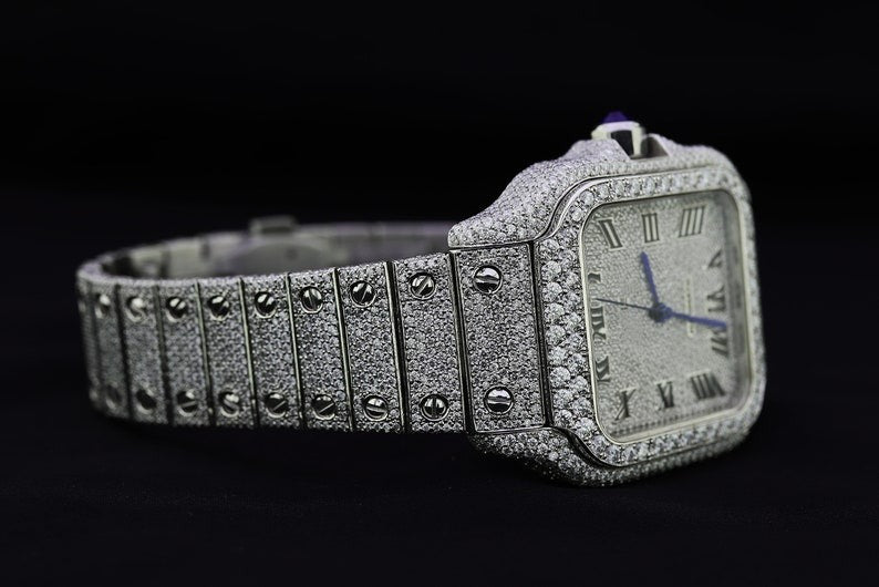 Elisora Square Iced Moissanite Automatic Watch - 20–29 CT VVS1 Diamond-Studded 904 Stainless Steel Luxury Timepiece