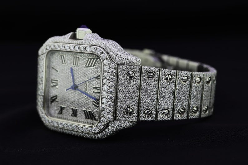 Elisora Square Iced Moissanite Automatic Watch - 20–29 CT VVS1 Diamond-Studded 904 Stainless Steel Luxury Timepiece