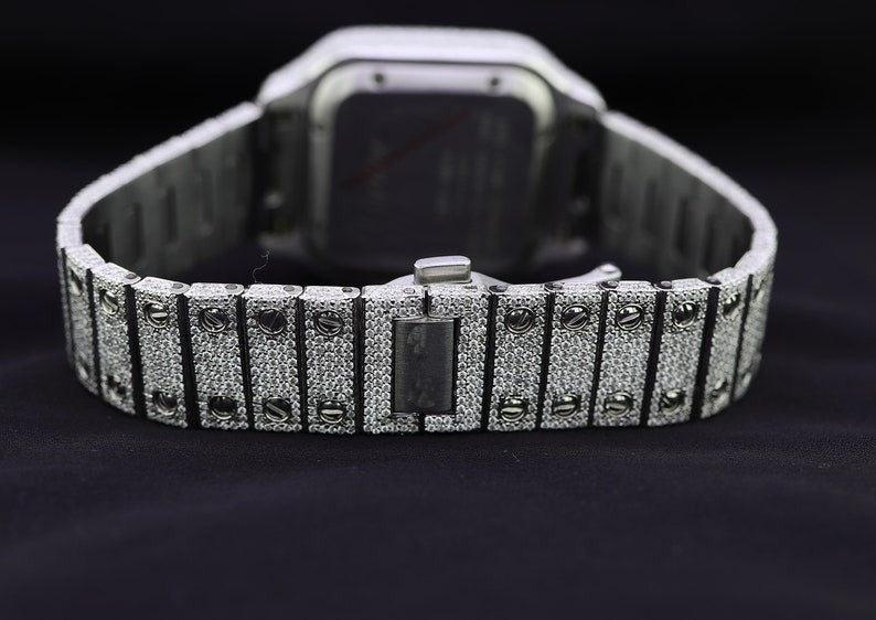 Elisora Square Iced Moissanite Automatic Watch - 20–29 CT VVS1 Diamond-Studded 904 Stainless Steel Luxury Timepiece