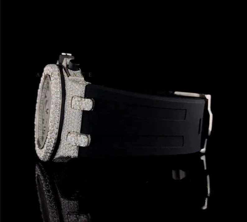 Elisora Iced Moissanite Chronograph Watch - 16 CT VVS1 Brilliant Cut • 904 Stainless Steel Art Nouveau Luxury Timepiece