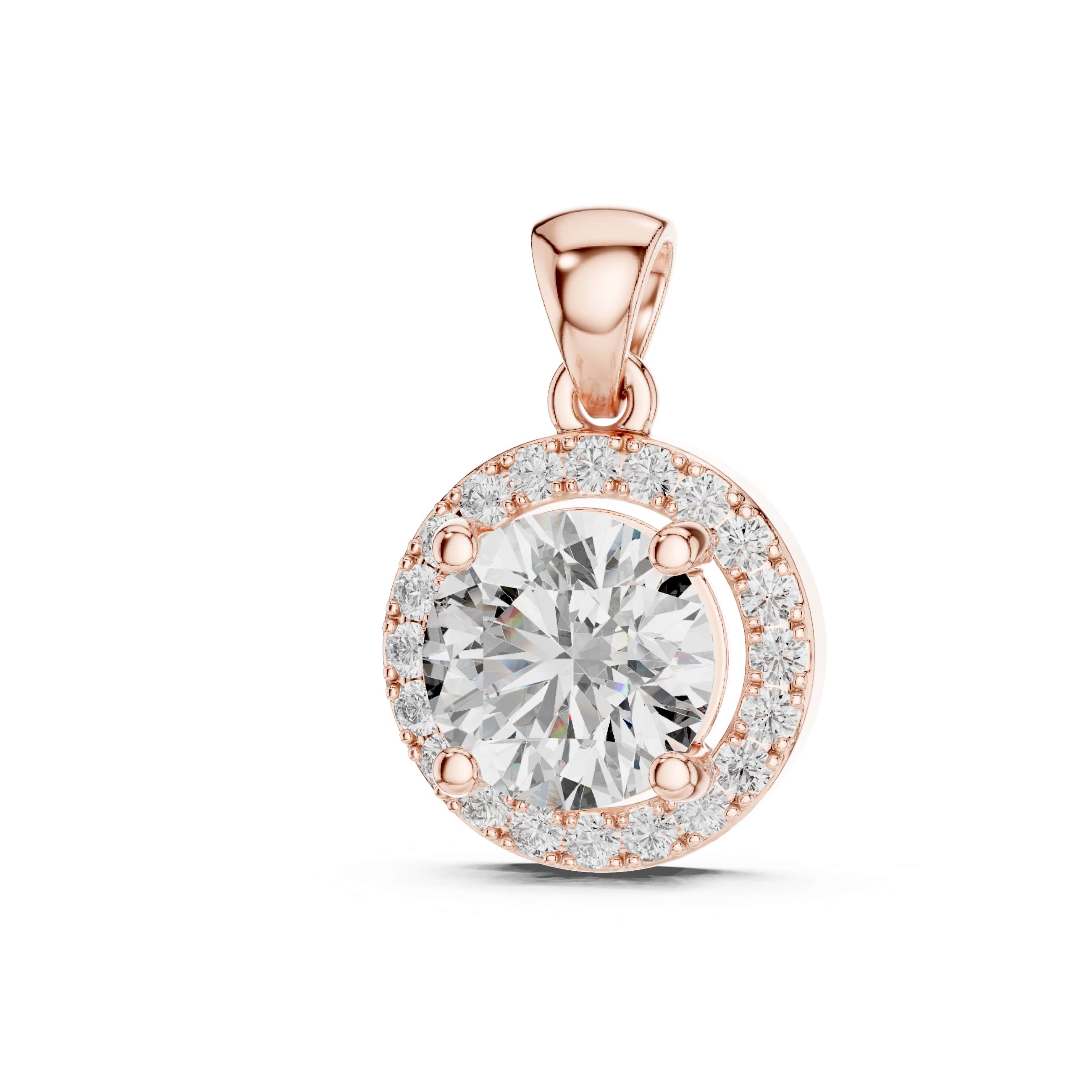 Elegant Round Halo Pendant - 1.00 CT Center + 0.20 CT Accent Stones | Classic Brilliant Necklace Charm for Everyday Sophistication