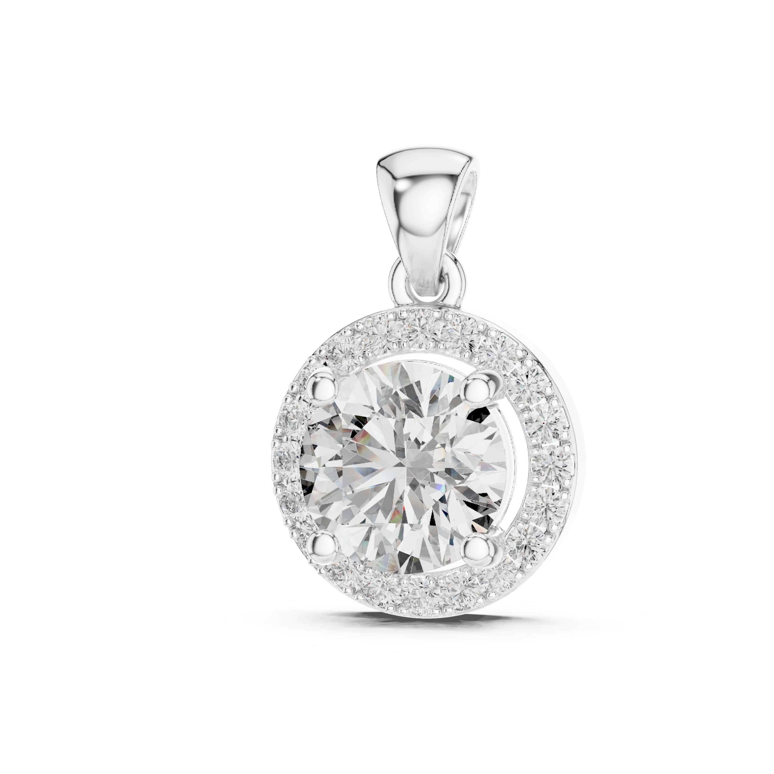 Elegant Round Halo Pendant - 1.00 CT Center + 0.20 CT Accent Stones | Classic Brilliant Necklace Charm for Everyday Sophistication