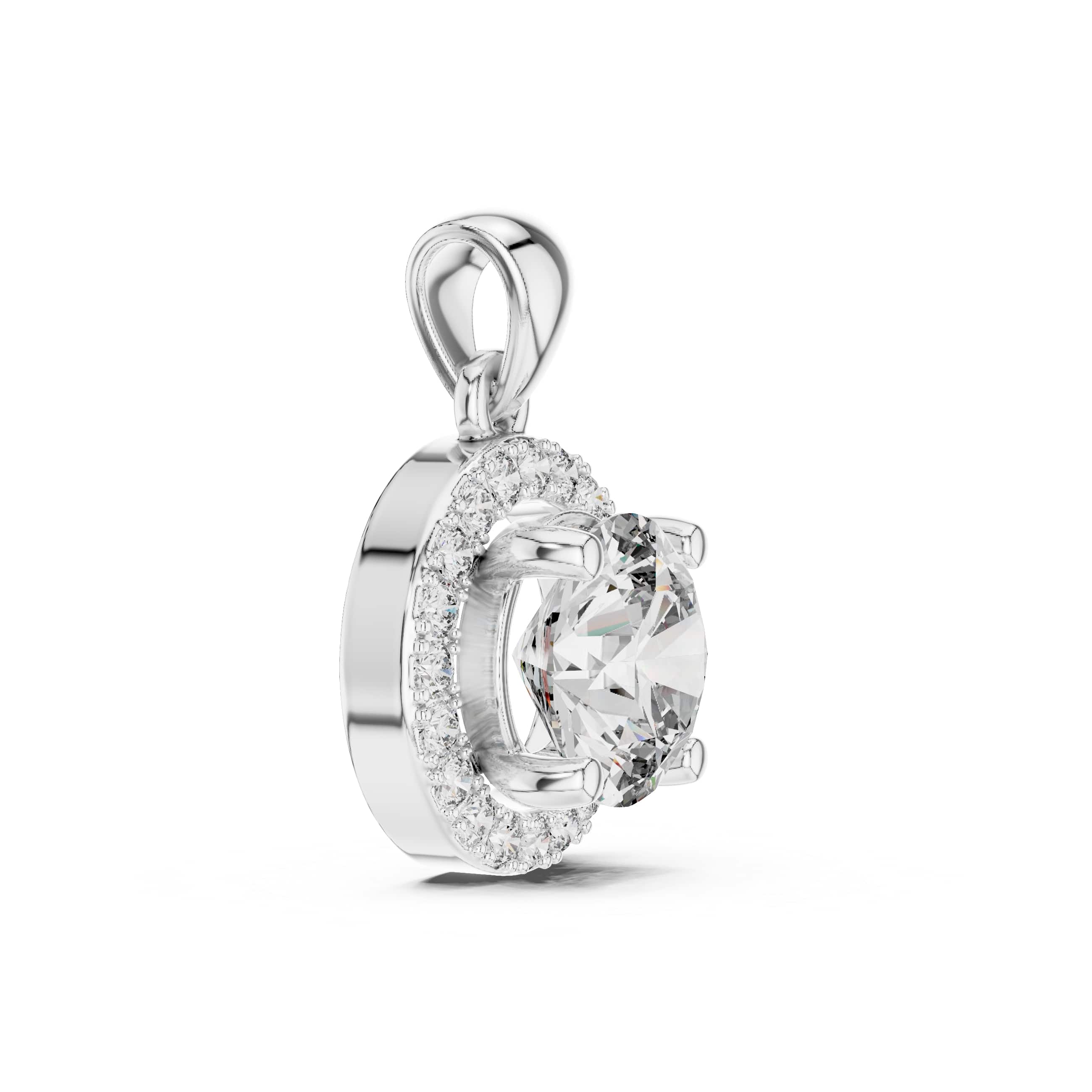 Elegant Round Halo Pendant - 1.00 CT Center + 0.20 CT Accent Stones | Classic Brilliant Necklace Charm for Everyday Sophistication