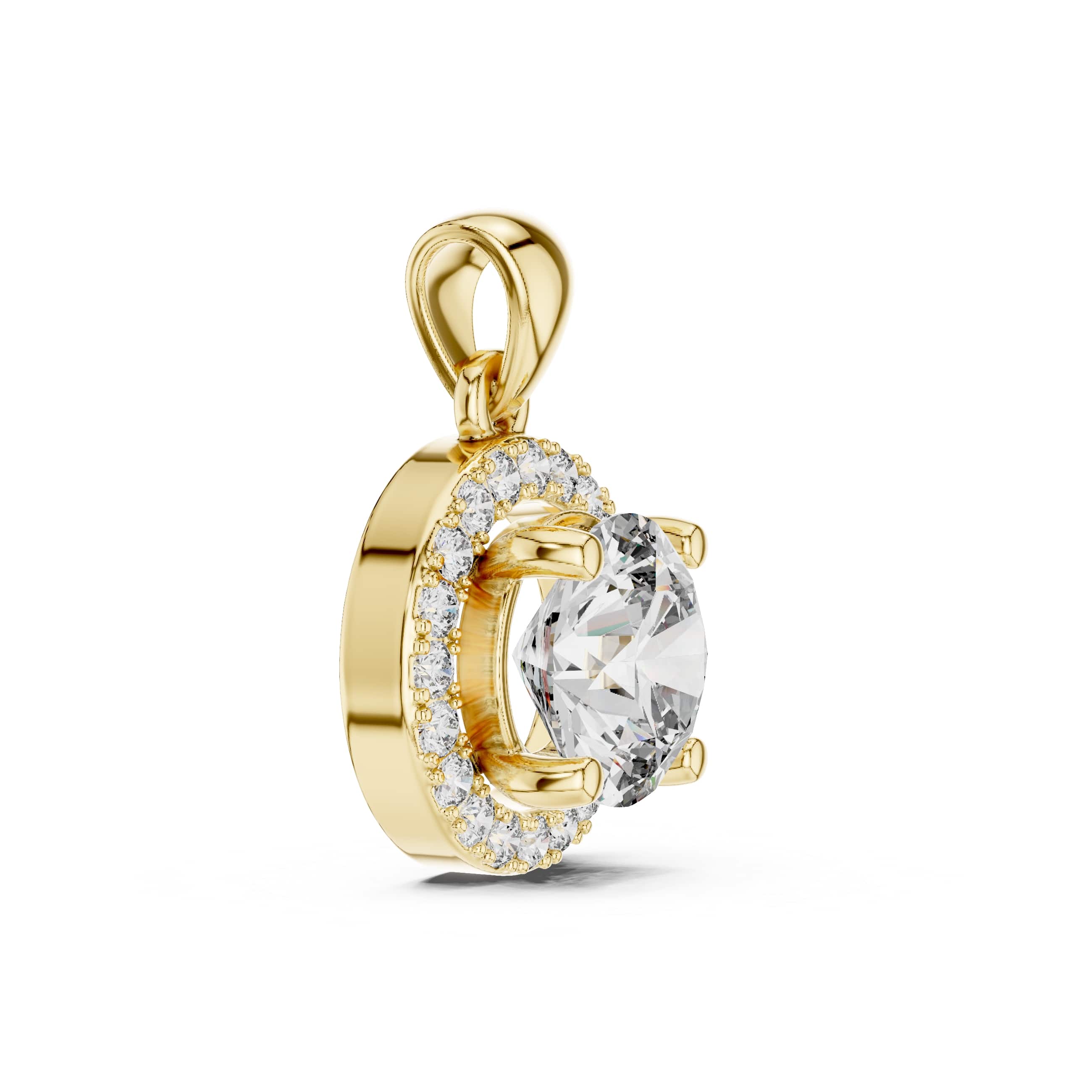 Elegant Round Halo Pendant - 1.00 CT Center + 0.20 CT Accent Stones | Classic Brilliant Necklace Charm for Everyday Sophistication