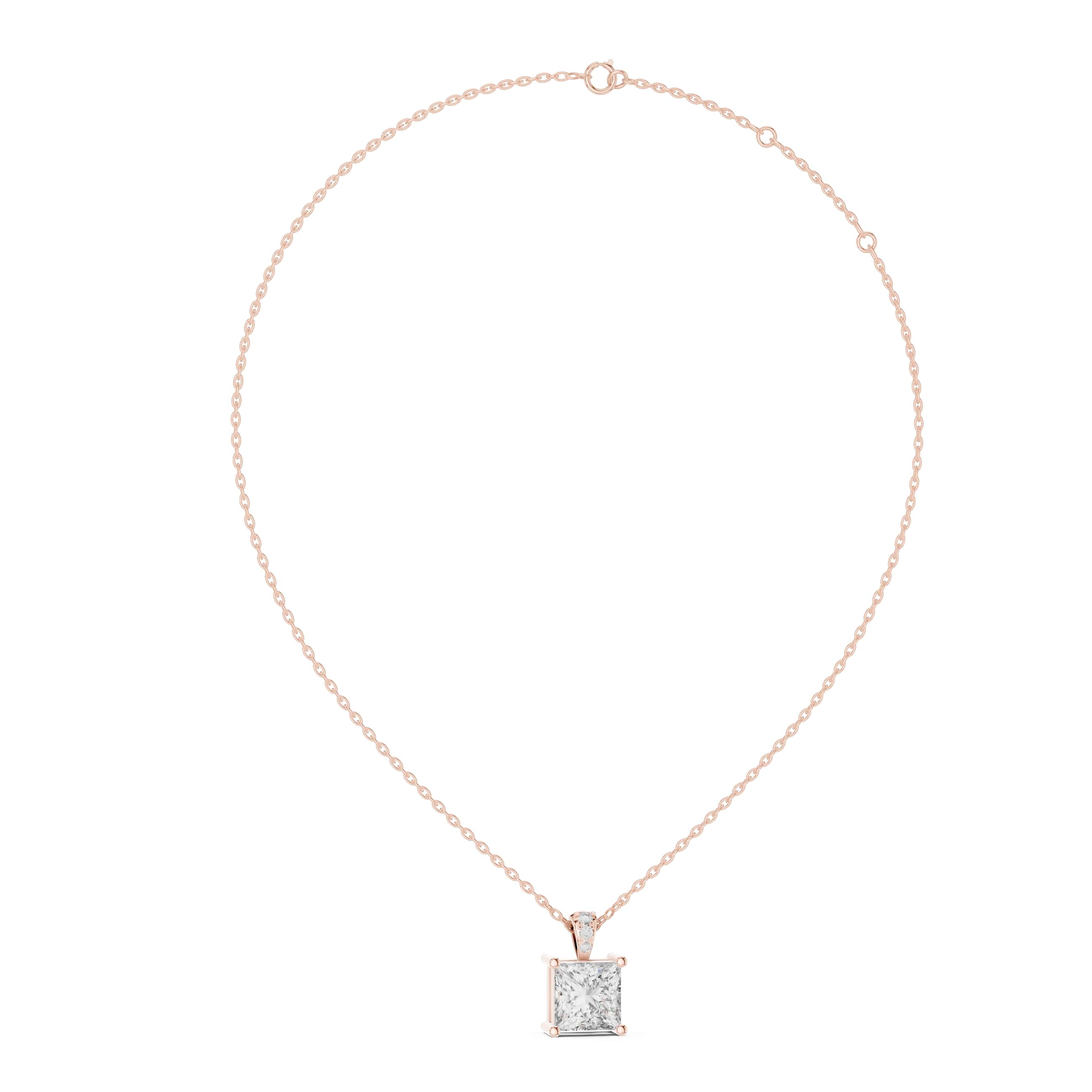 Princess-Cut Solitaire Pendant with Accent Stone - Minimalist Square Gemstone Necklace for Everyday Elegance