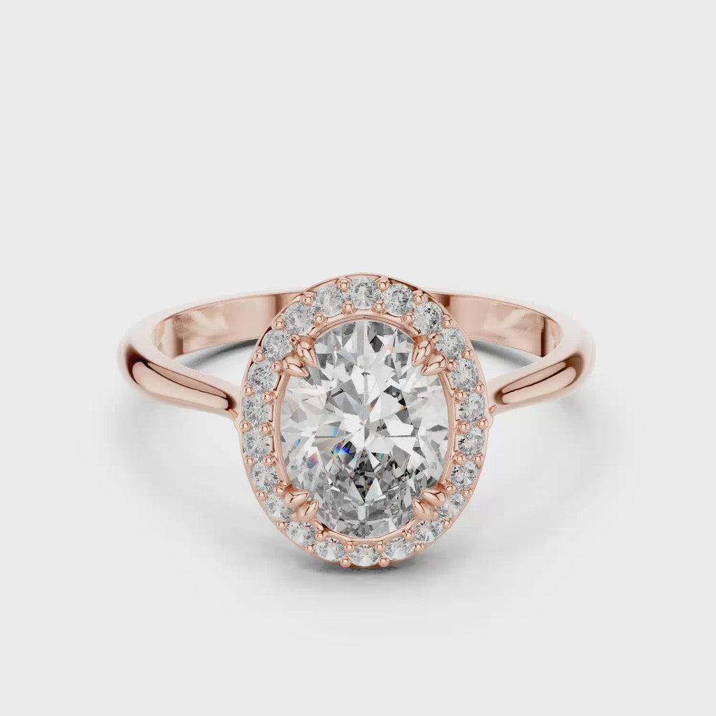 Elisora Oval Halo Engagement Ring | Classic Oval Cut with Diamond Halo | Moissanite or Lab Diamond in 10K/14K Gold or Silver