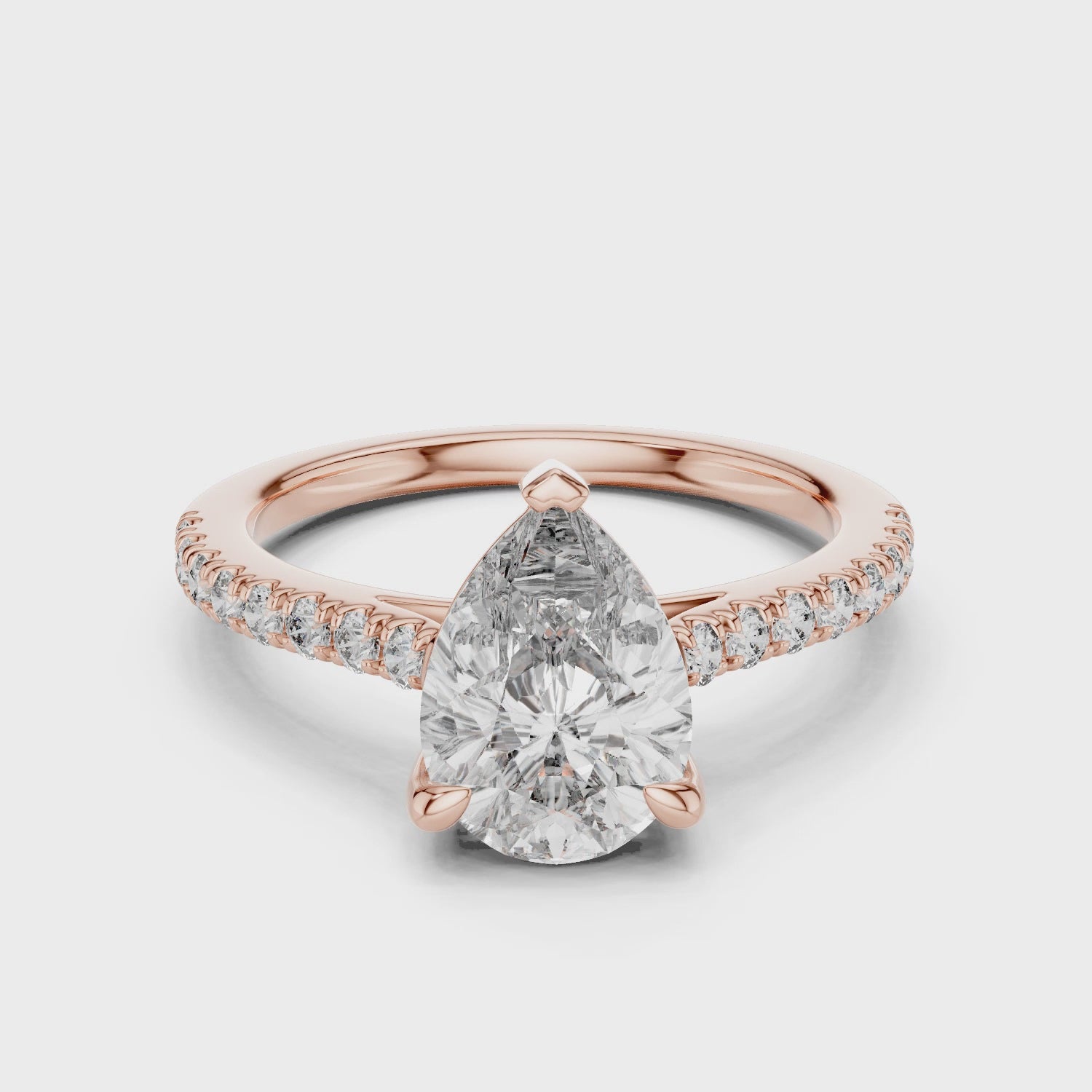 Pear Cut Moissanite Engagement Ring with Pavé Band - 2.00 CT Teardrop Solitaire Bridal Design in Rose, White or Yellow Gold / Silver | The Elisora Jewels