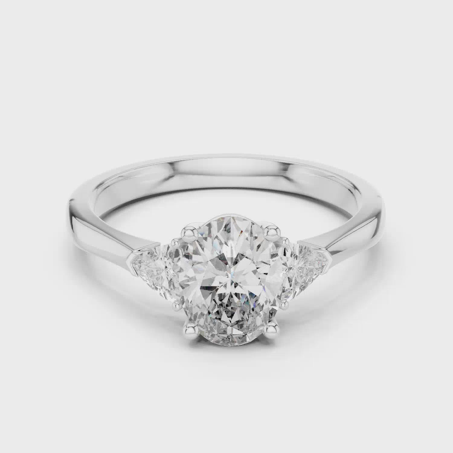 Elisora Oval Three-Stone Engagement Ring | Trillion Side Stones | Moissanite or Lab Diamond in 10K/14K Gold or Silver