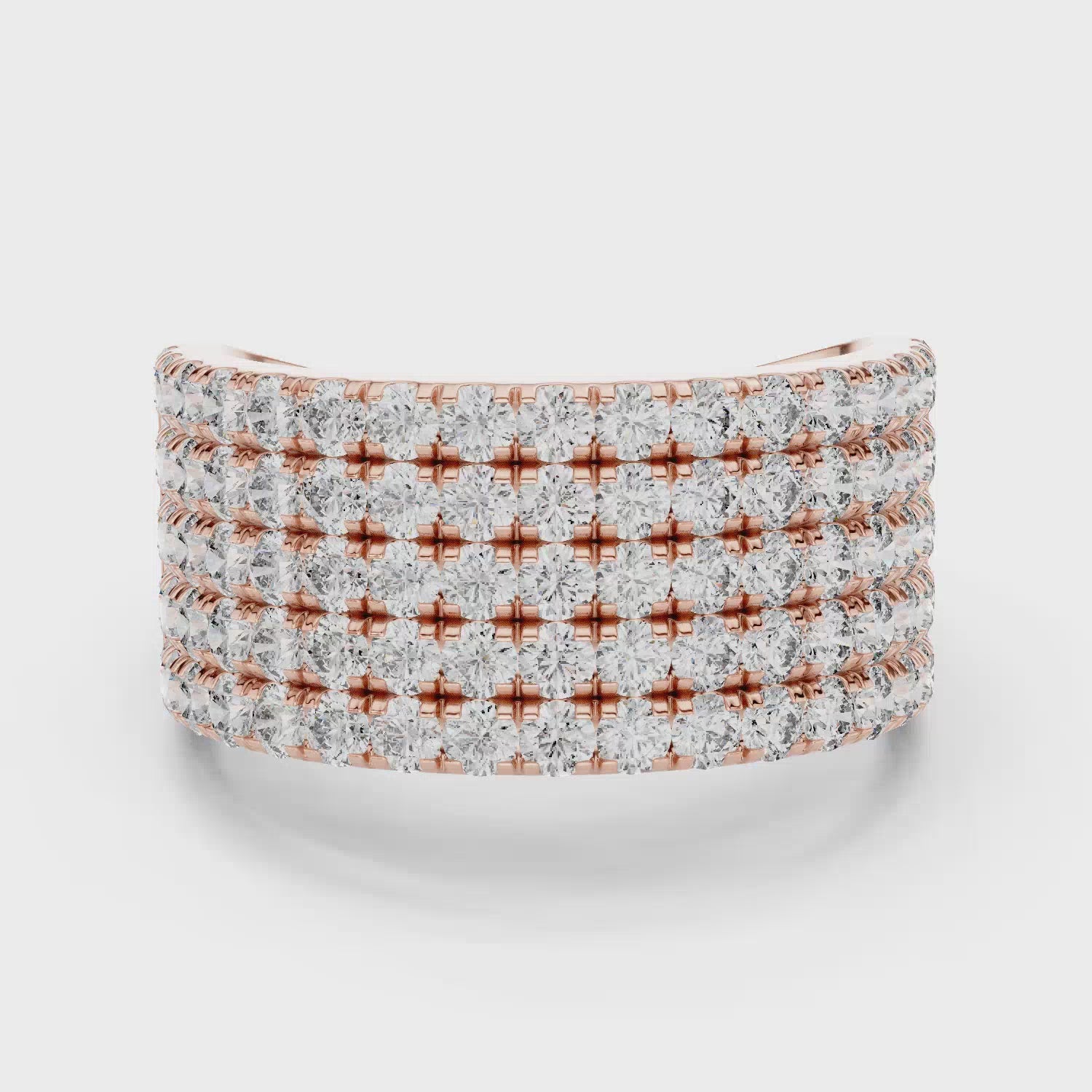 Five-Row Pavé Moissanite Wide Band Ring - 2.125 CT Dome-Style Eternity Design in 10K/14K Gold or Silver | The Elisora Jewels