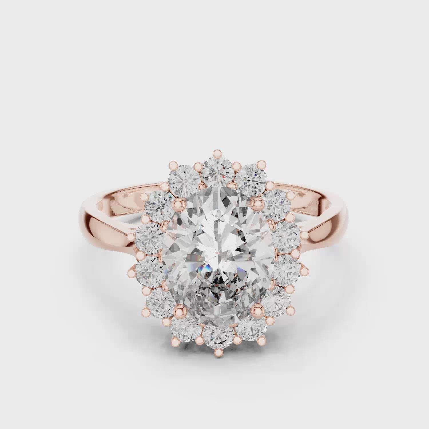 The Elisora Regal Oval Halo Ring | D Color VVS Oval Center with 14-Stone Halo | Vintage Royal Design in 10K/14K Gold or Silver