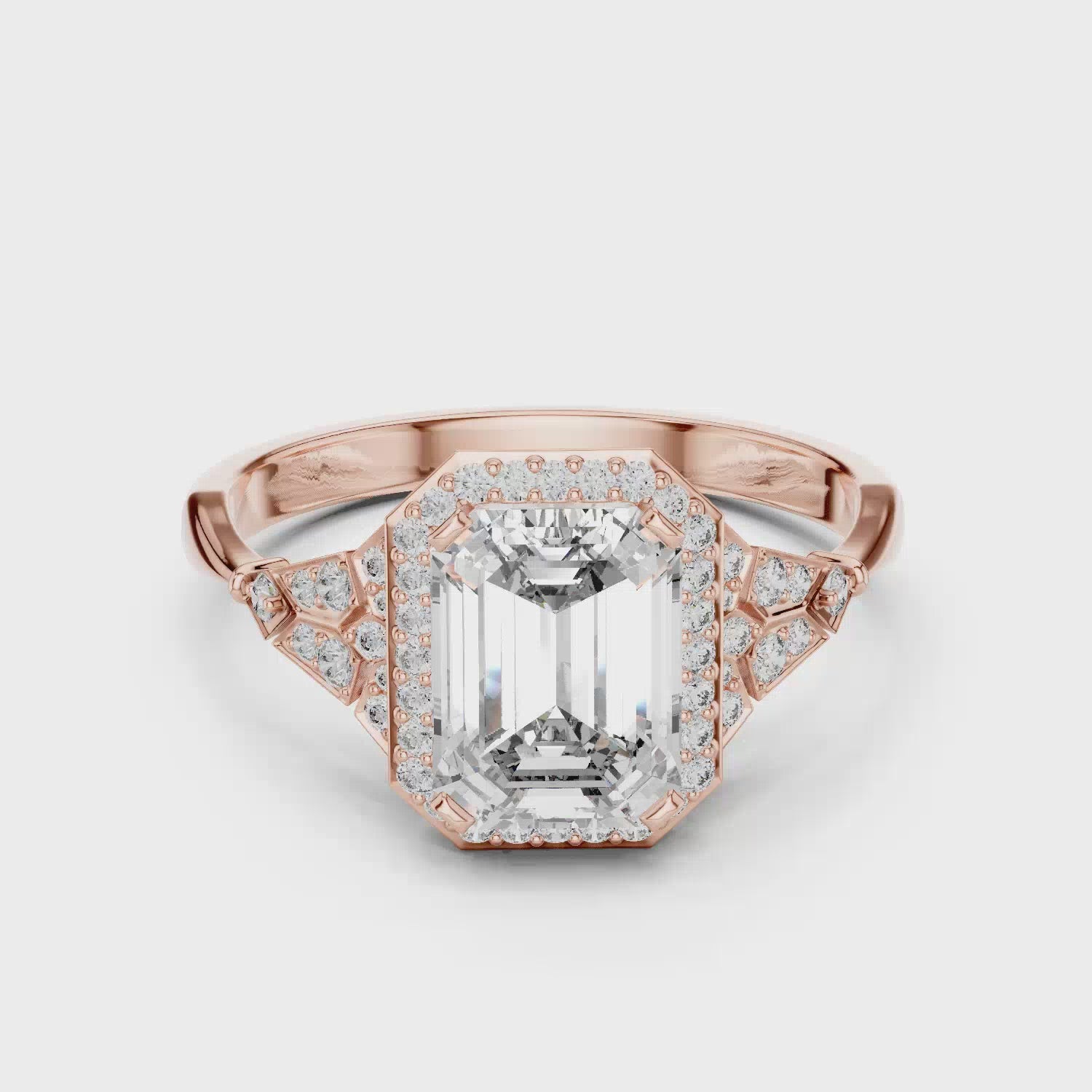 Elisora Emerald-Cut Halo Filigree Engagement Ring | Vintage Moissanite or Lab Diamond Ring in 10K/14K Gold or Silver | Cathedral Heirloom Design