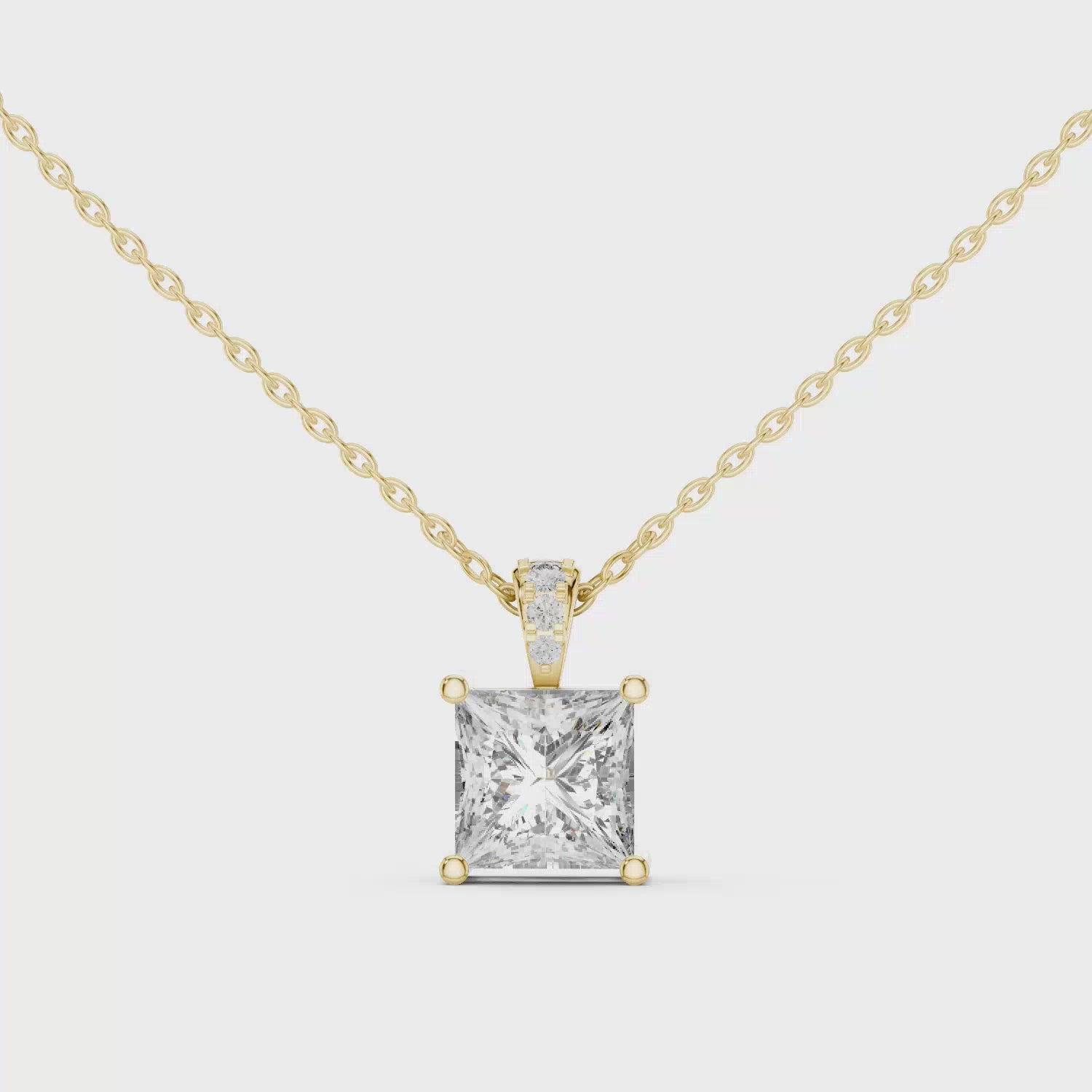 Princess-Cut Solitaire Pendant with Accent Stone - Minimalist Square Gemstone Necklace for Everyday Elegance