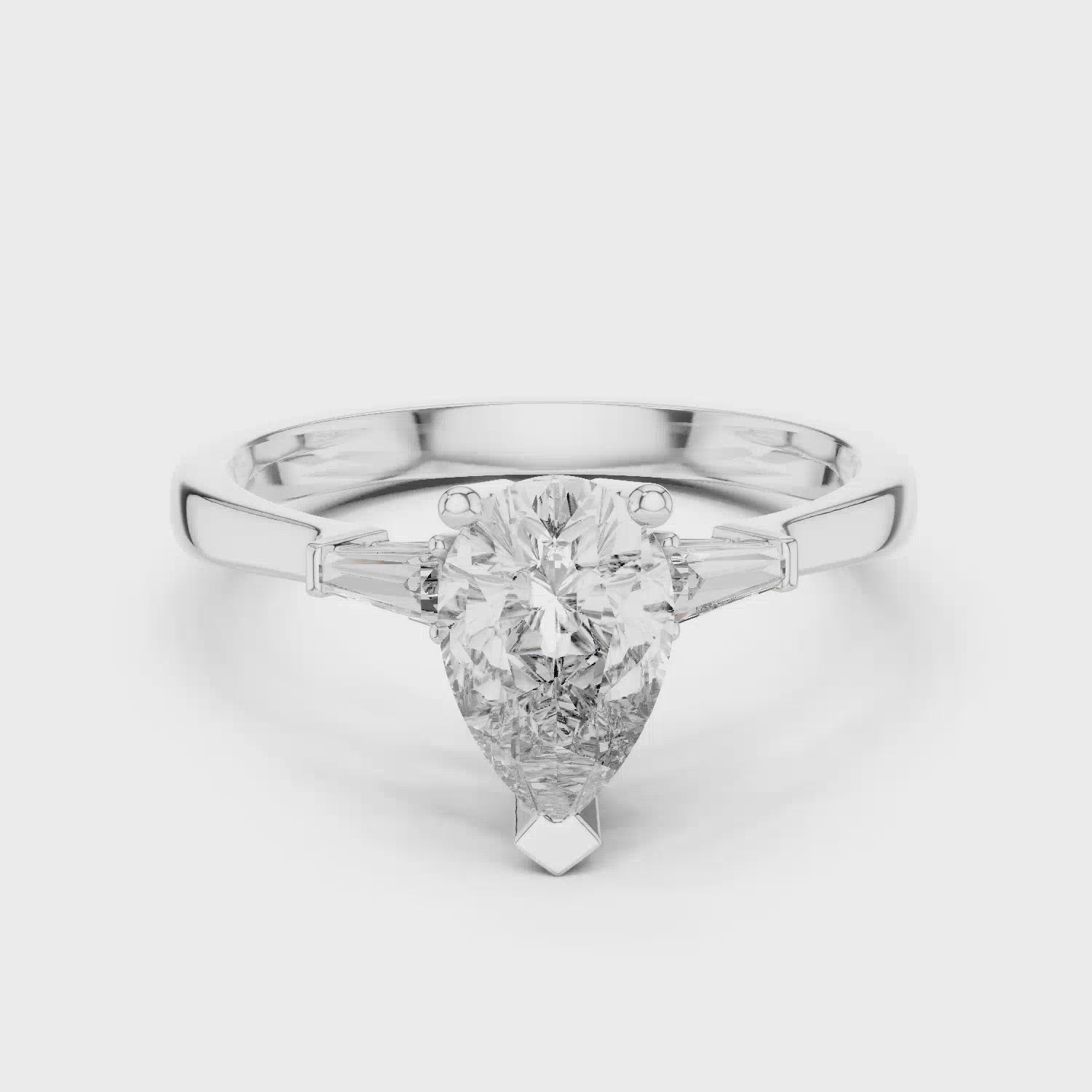 Elisora Pear-Cut Solitaire Engagement Ring | Moissanite or Lab Diamond with Baguette Side Stones in 10K/14K Gold or Silver