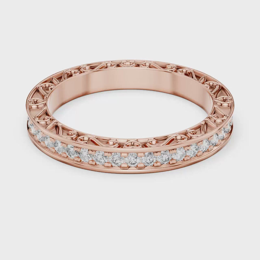 The Elisora Amora Eternity Band - 0.504 CT Heart-Engraved Full Eternity Diamond Ring in 10K/14K Gold or Silver | The Elisora Jewels