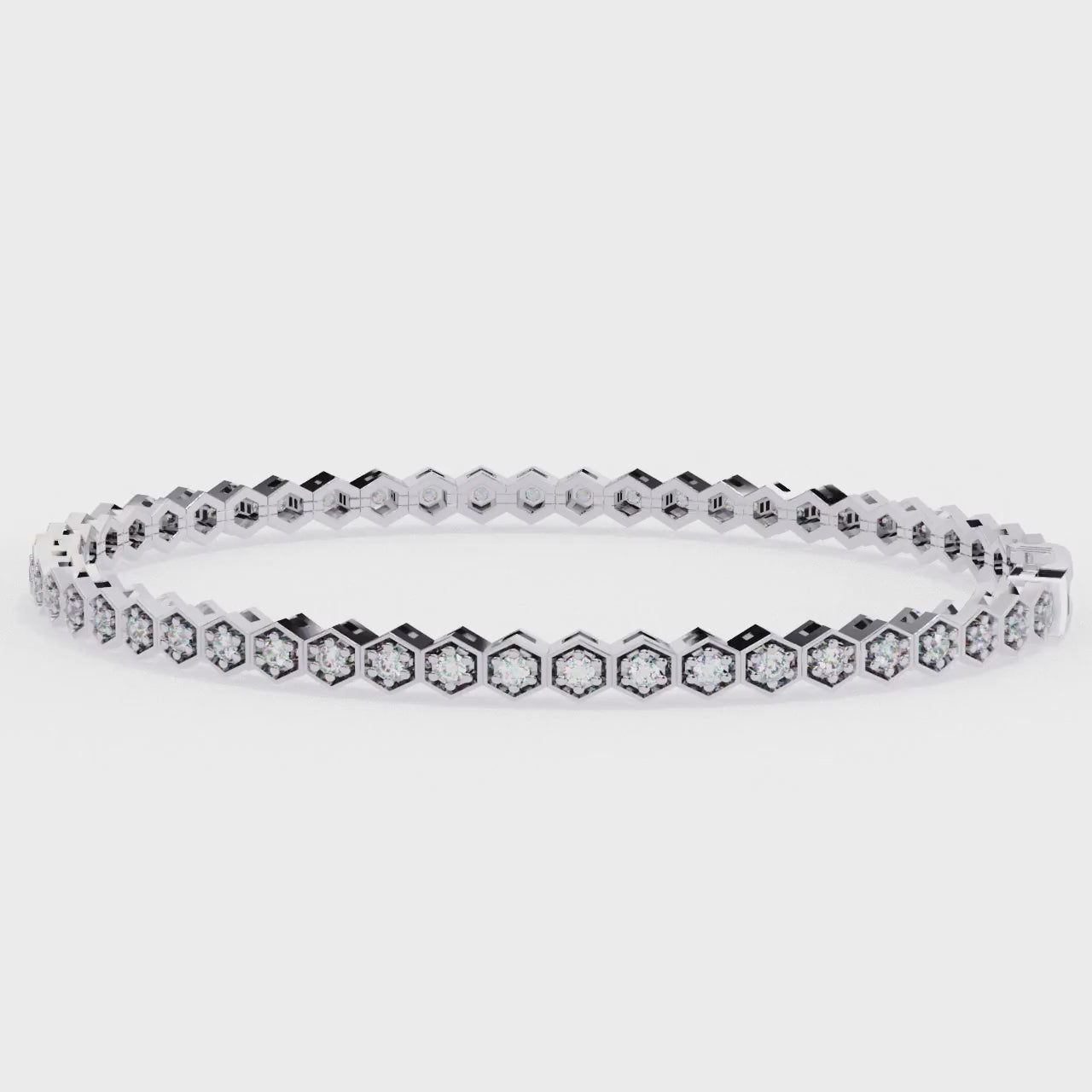 Hexagon Diamond Tennis Bracelet • Modern Geometric Round-Cut Diamond Bracelet • Minimalist Luxury Link Bracelet • 10K / 14K Gold & Sterling Silver