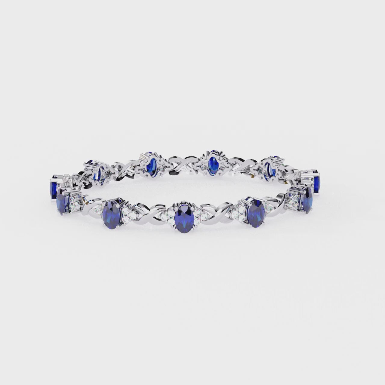 Infinity Link Oval Sapphire & Diamond Bracelet • Elegant Oval-Cut Blue Stone Bracelet • Luxury Everyday Tennis Bracelet • Bridal & Anniversary Jewelry Gift