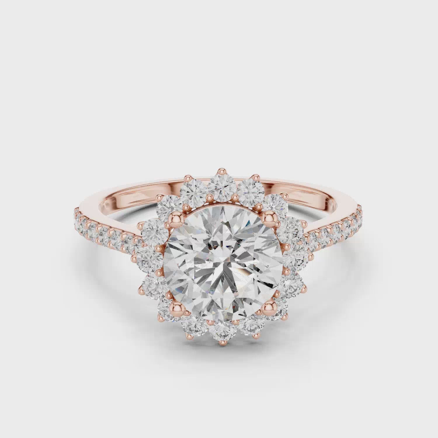 Round Brilliant Halo Moissanite Engagement Ring with Pavé Band - 1.5 CT Nature-Inspired Design in 10K/14K Gold or Sterling Silver | The Elisora Jewels