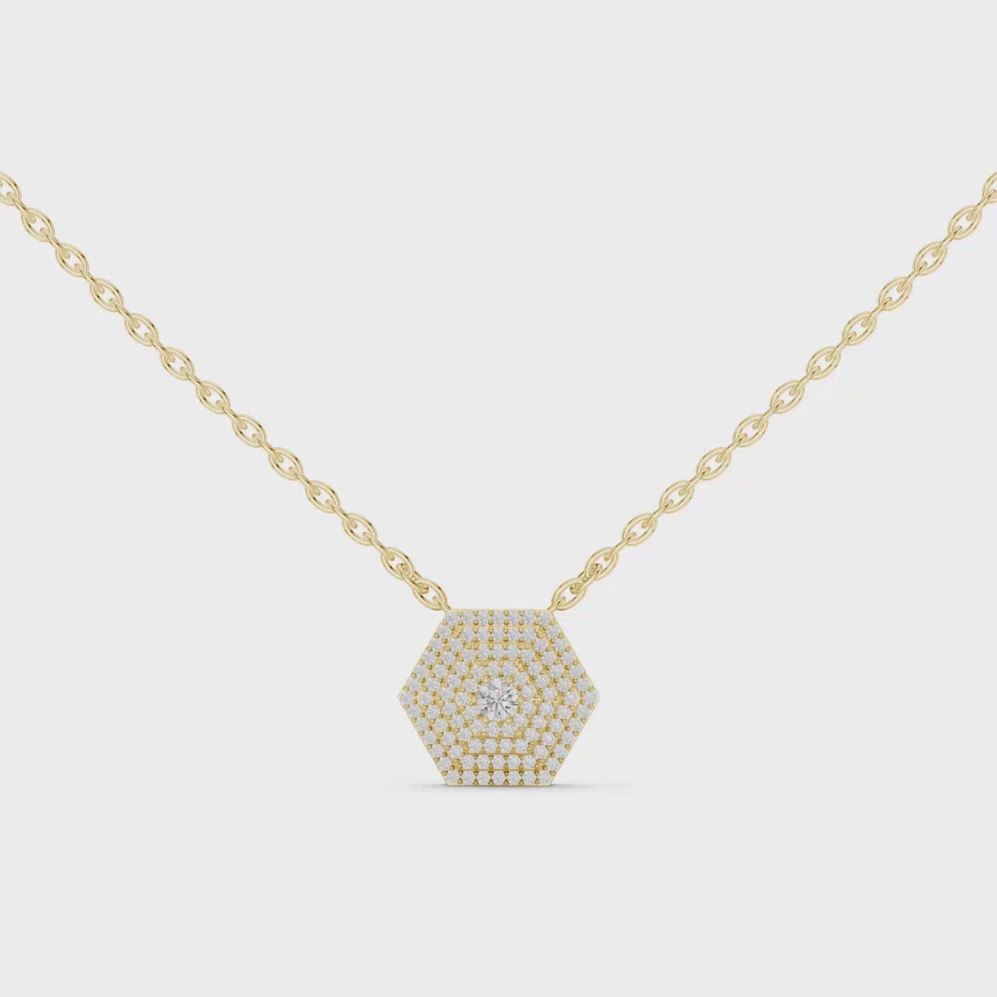 Hexagon Halo Diamond Pendant with Layered Geometric Design - 0.6 CT Modern Architectural Statement Necklace | The Elisora Jewels