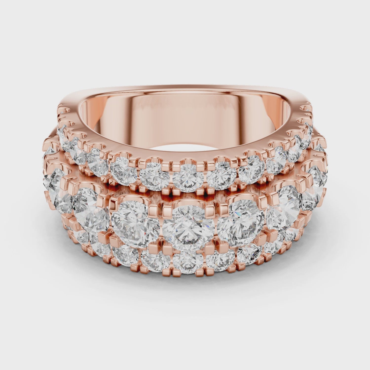 Triple-Row Moissanite Eternity Band | 2.70 CT Center + 1.56 CT Pavé | Wide Dome Luxury Ring for Wedding or Anniversary