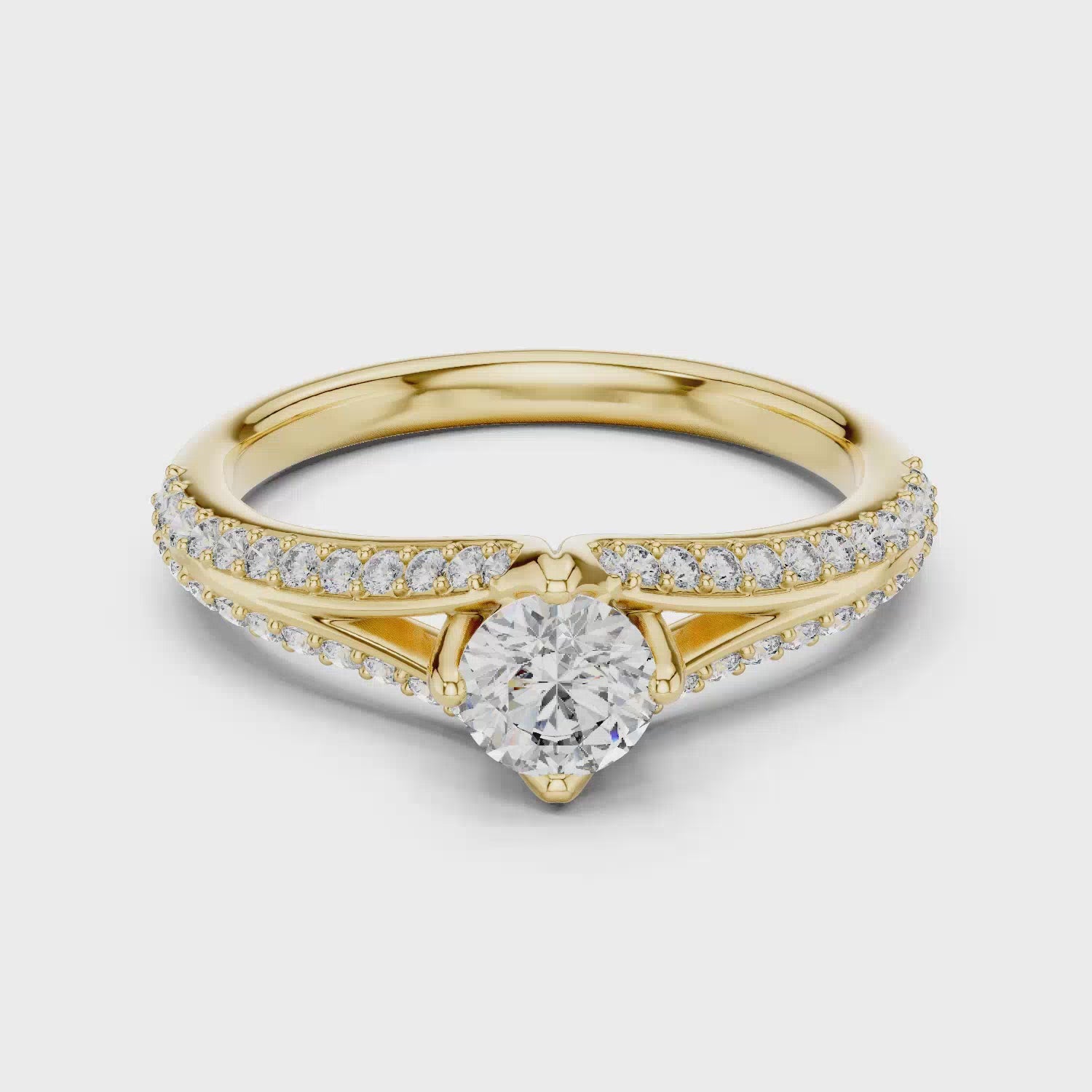 The Elisora Eterna Grace Split-Shank Ring | Round Moissanite or Lab Diamond | 10K/14K Gold or Silver | Elegant Pavé Engagement Ring