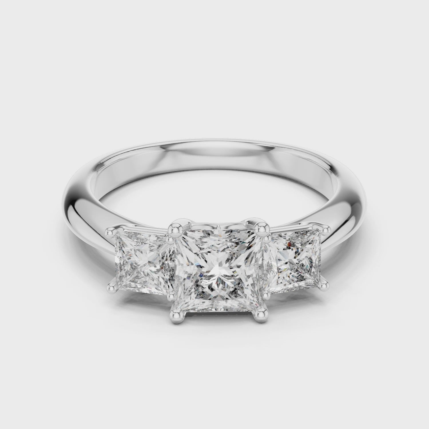 Princess Cut Three-Stone Moissanite Engagement Ring - 2.00 CT Trilogy Design with Brilliant Side Stones, Timeless Bridal Ring | The Elisora Jewels