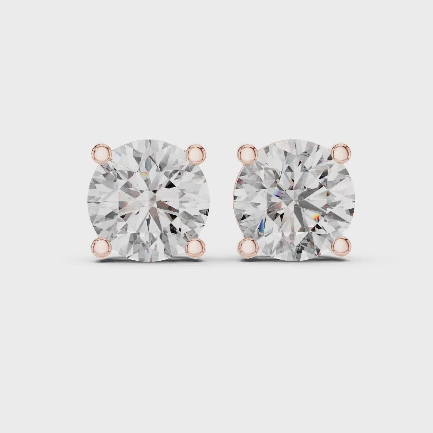Round Moissanite or Lab-Grown Diamond Solitaire Stud Earrings - 2.00 CT Each | Four-Prong Basket Setting in 10K/14K Gold