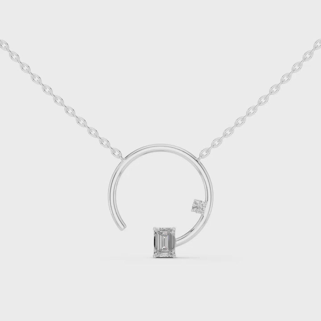 Minimalist Emerald-Cut Pendant with Side Accent Stone - 0.87 CT + 0.11 CT | Modern Geometric Necklace Charm